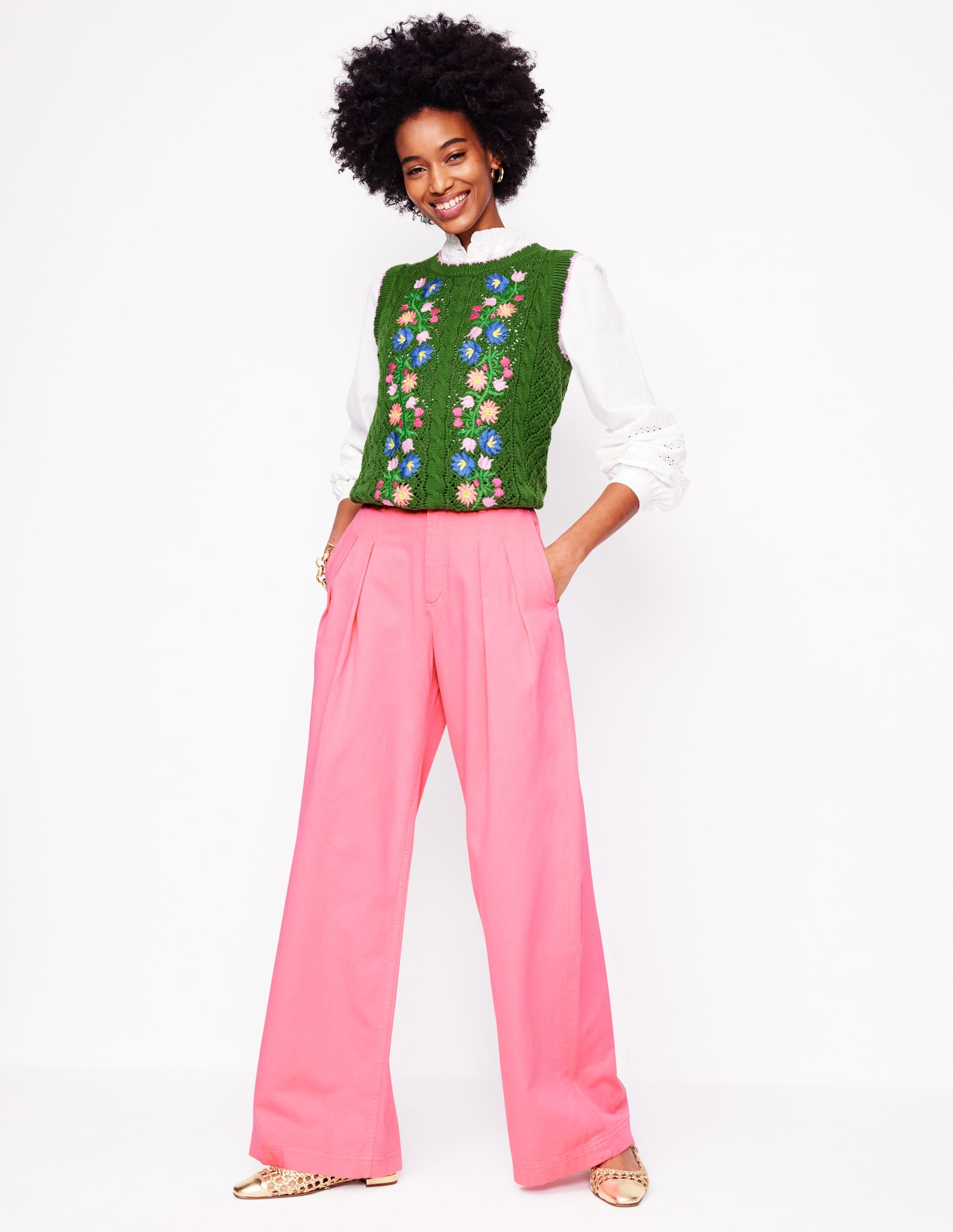 Brompton Wide Leg Trousers-Pink Rose - Image 1