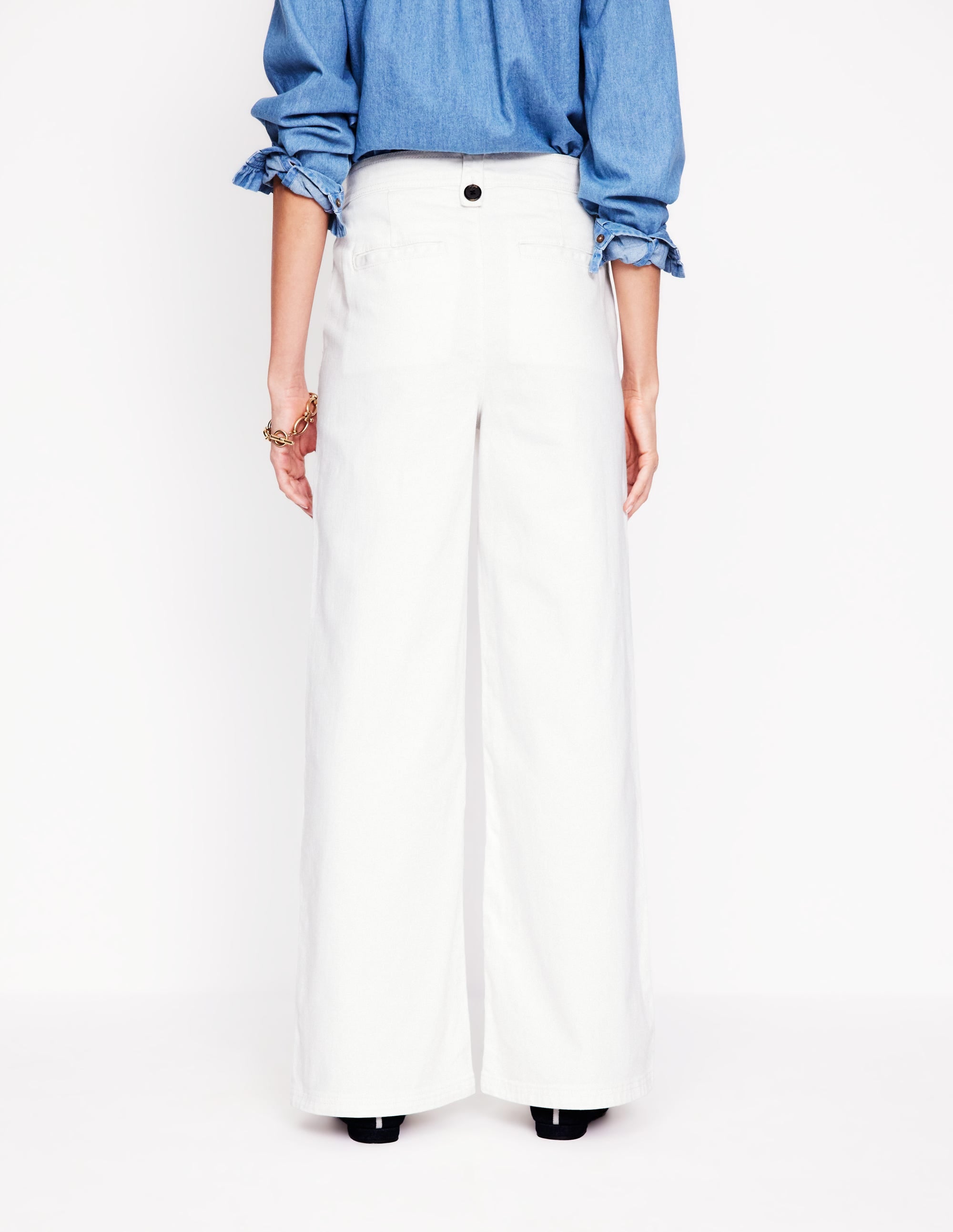 Mid Rise Button Detail Jeans-Ecru - Image 3