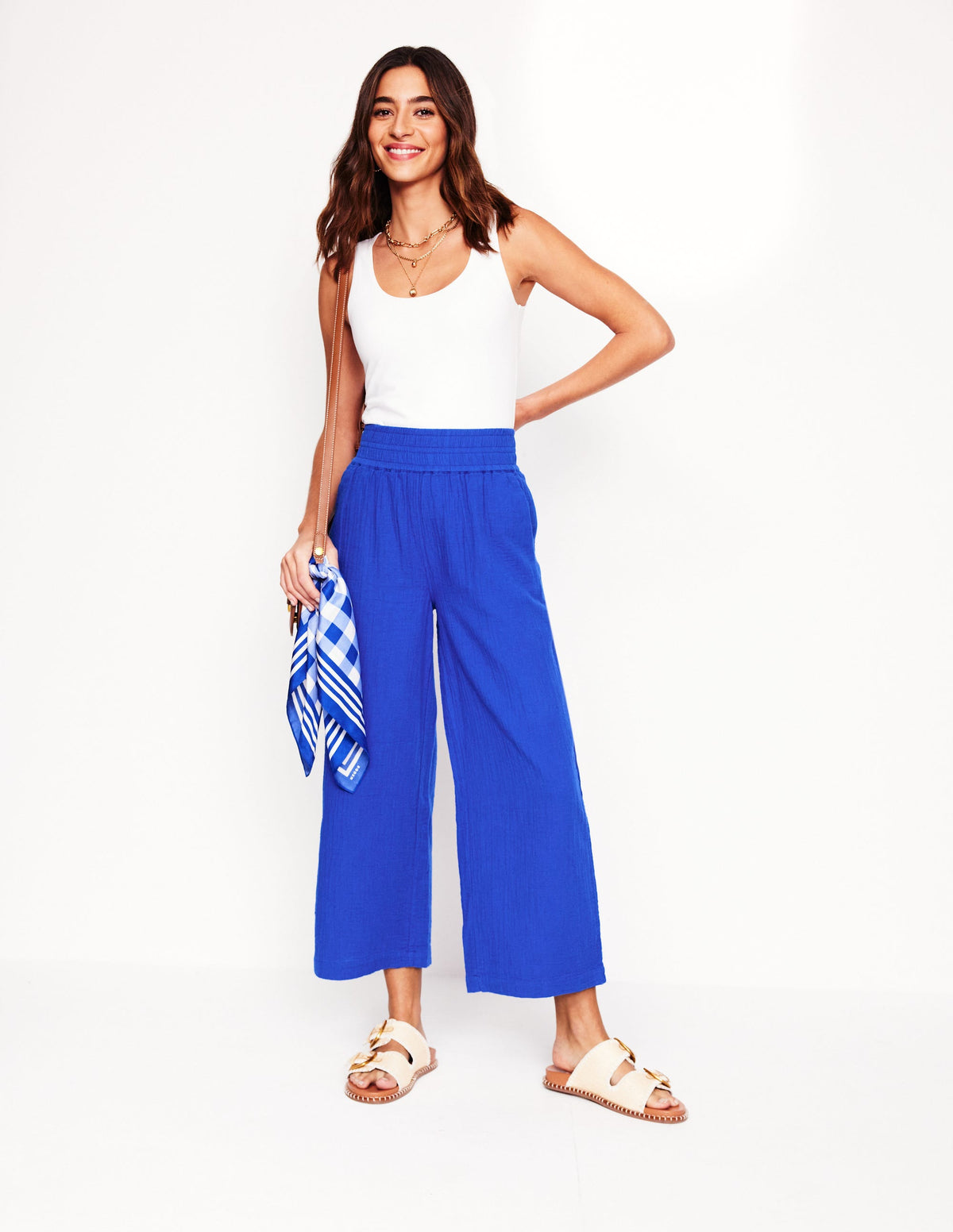 Cropped Double Cloth Trousers-Bright Blue - Image 1