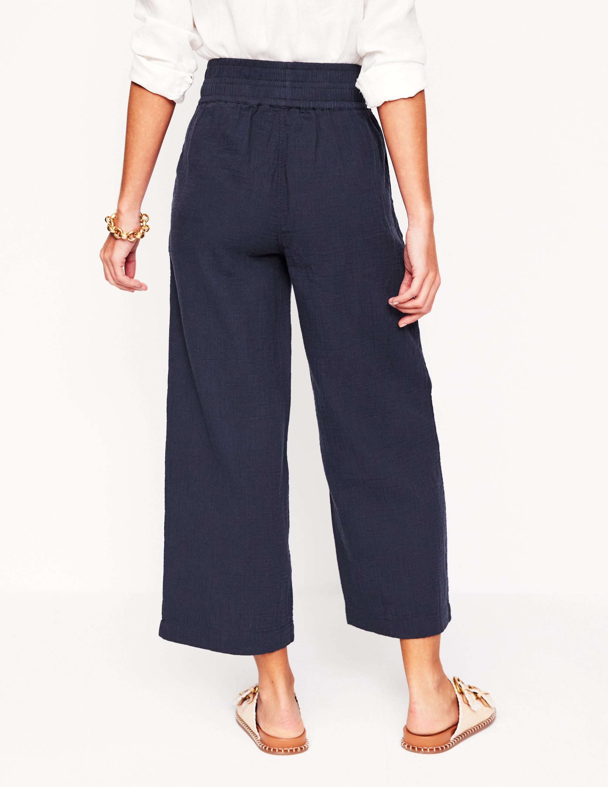Cropped Double Cloth Trousers-Navy - Image 3