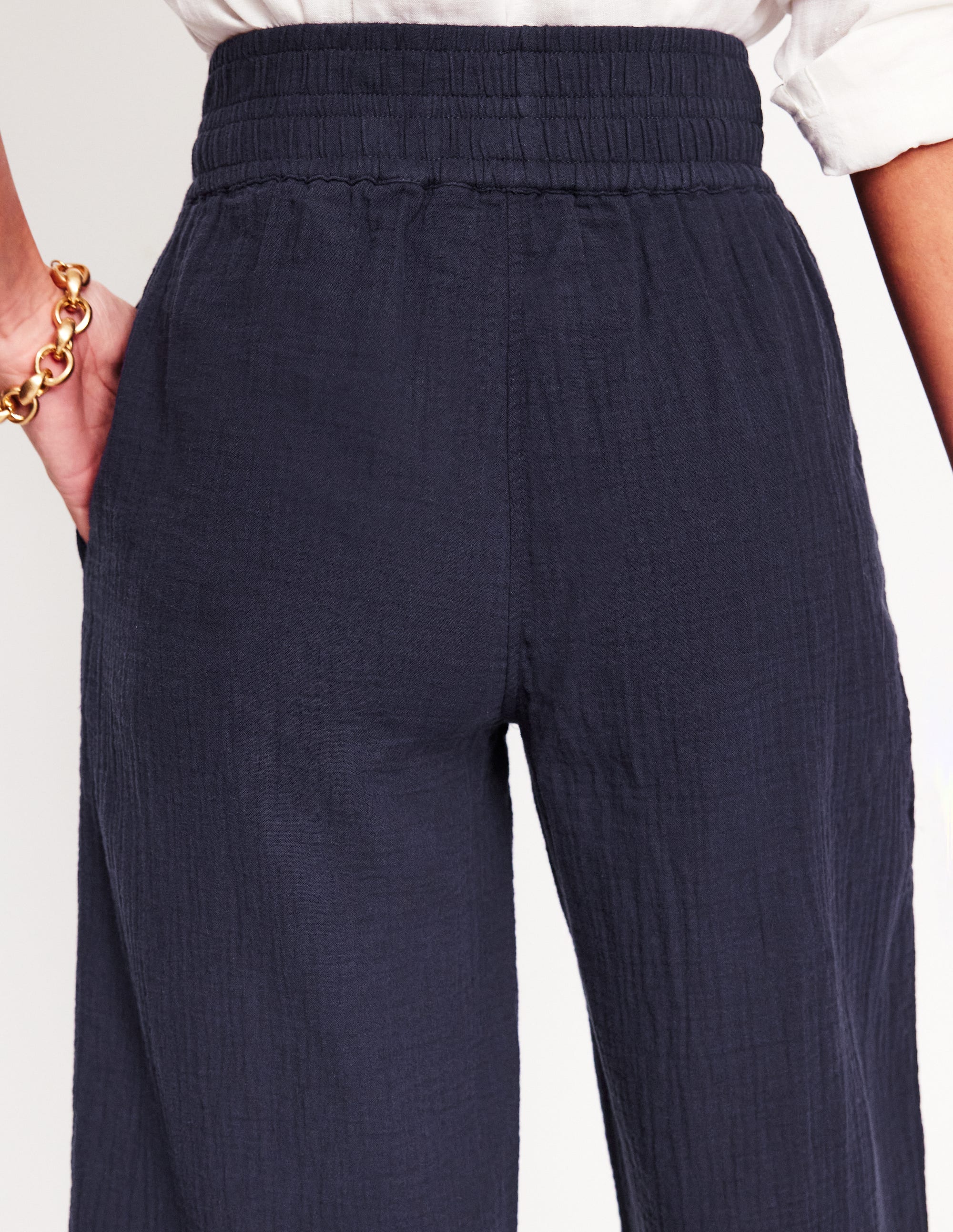 Cropped Double Cloth Trousers-Navy - Image 4