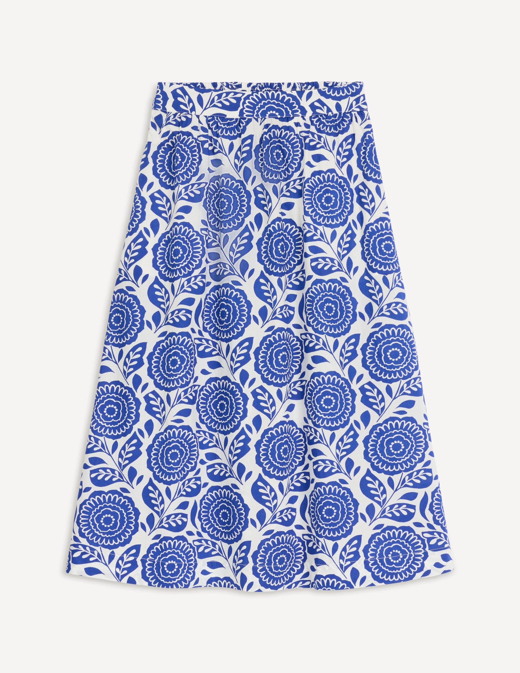Hattie Poplin Midi Skirt-Bright Blue, Dahlia Stamp - Image 5