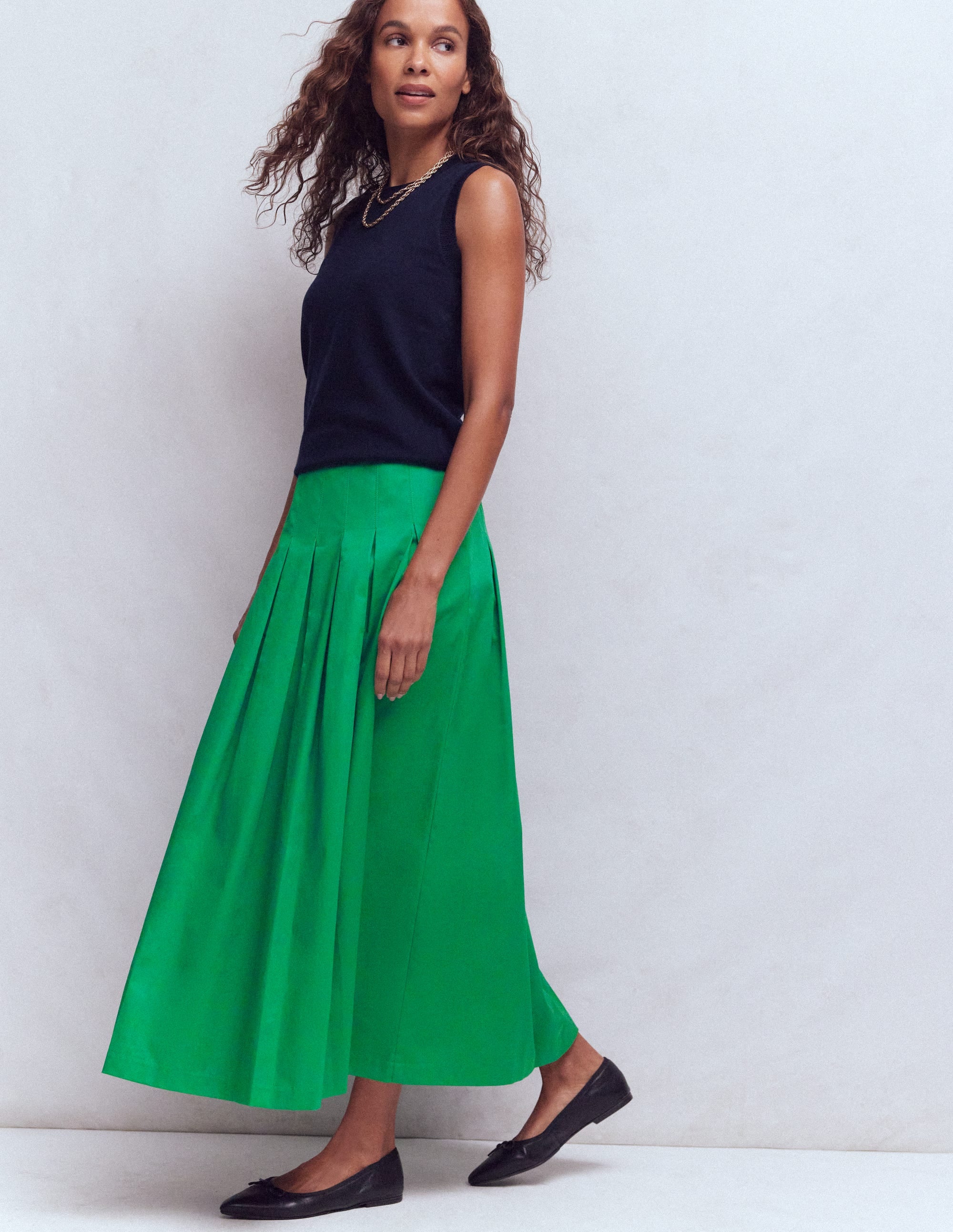 Valentina Cotton Sateen Skirt-Rich Emerald - Image 1