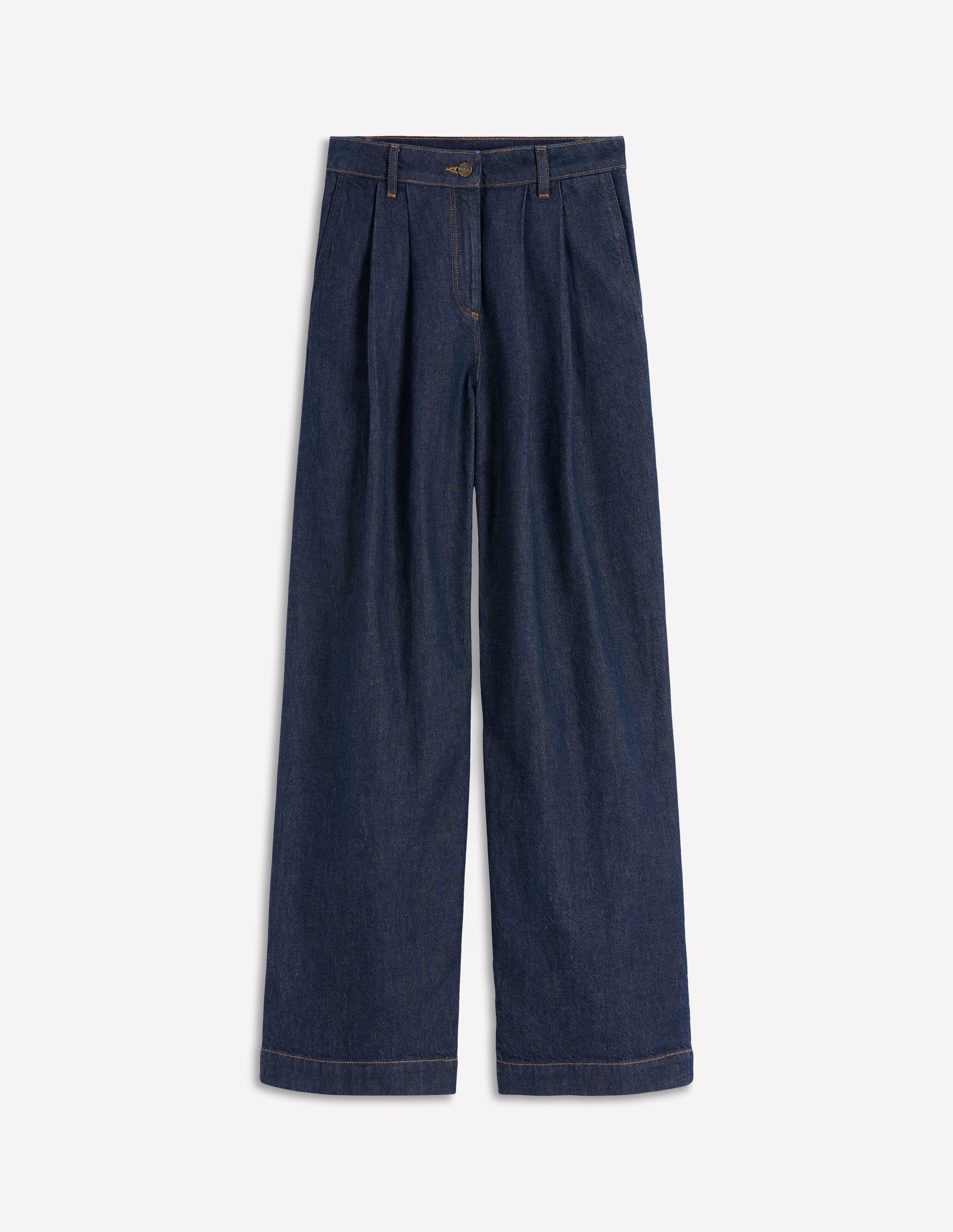 Pleated Wide Leg Jeans-Indigo Rinse-6