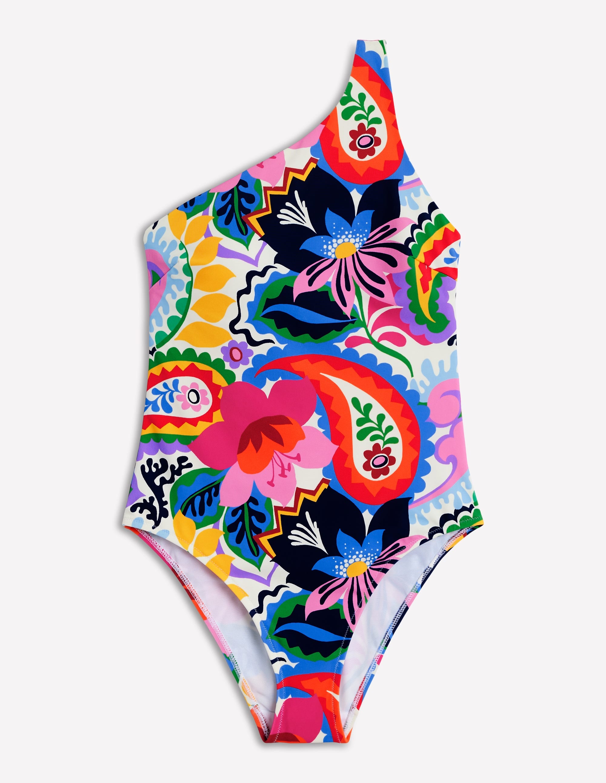 One Shoulder Swimsuit-Ivory, Botanical Paisley - Image 5