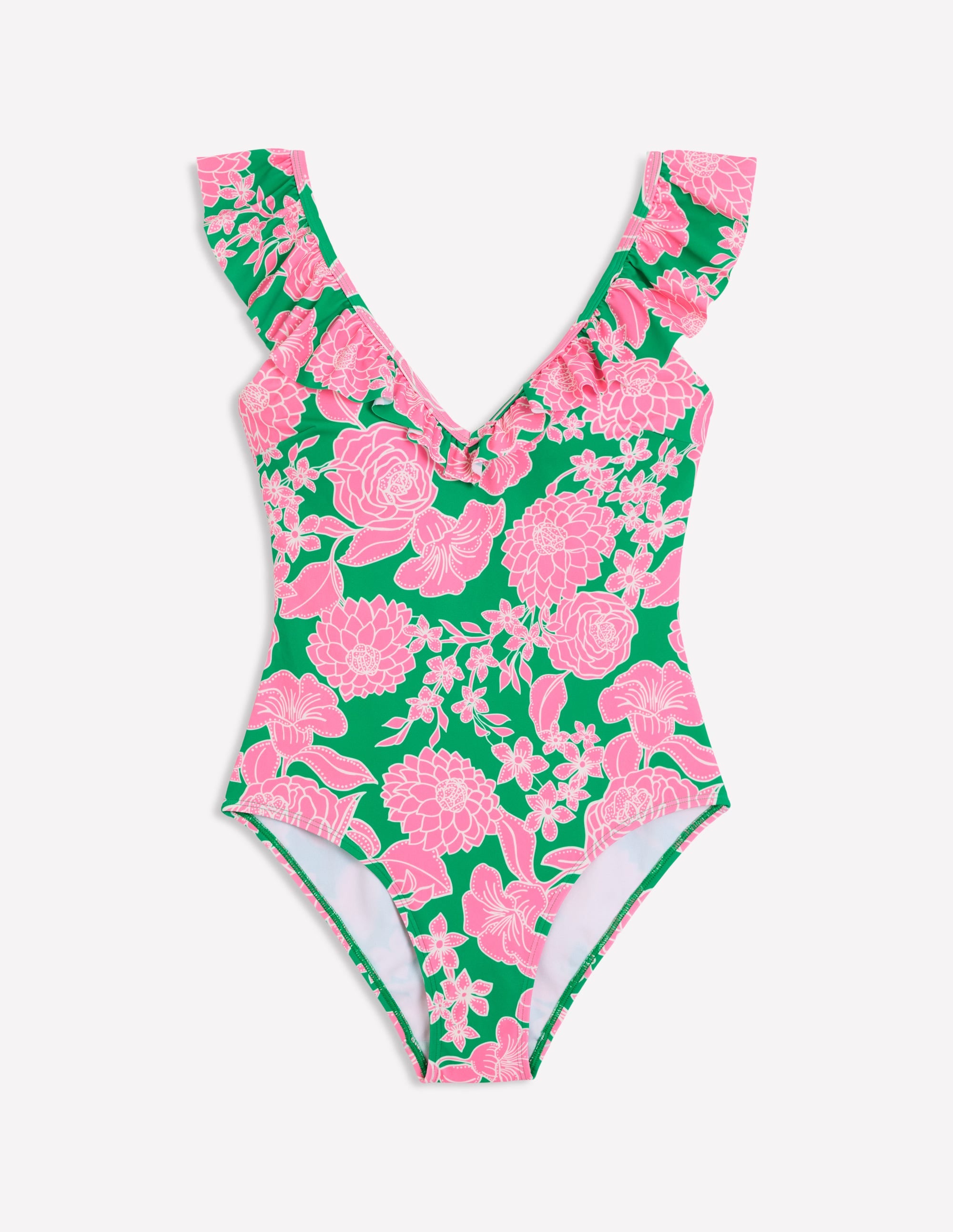Evia Ruffle Swimsuit-Rich Emerald, Blossom Cascade - Image 5