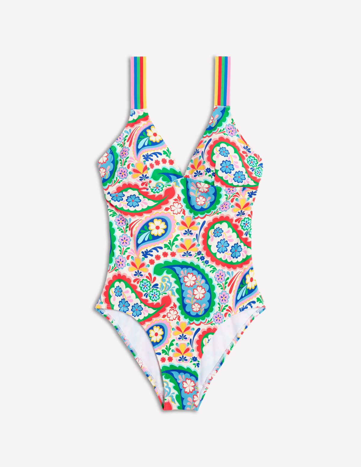 Stripe Trim Swimsuit-Multi, Meadow Paisley - Image 7