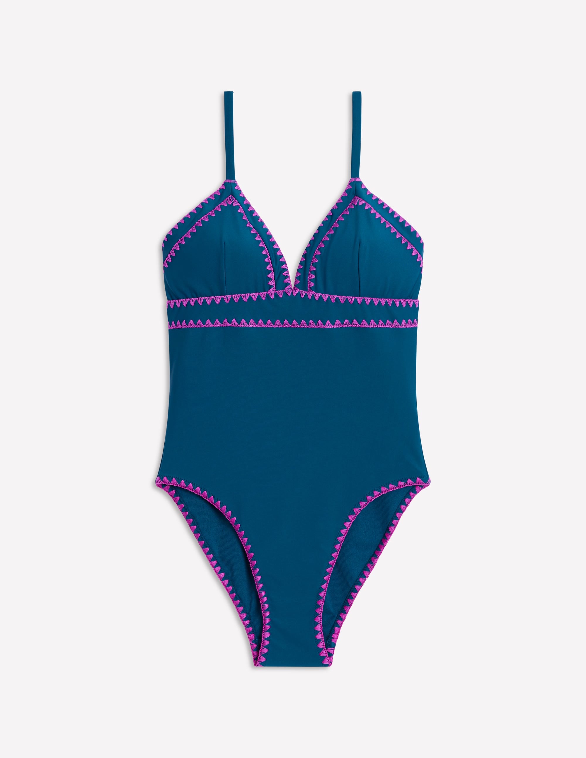 Kasos String V Neck Swimsuit-Oceanside, Very Fuchsia - Image 7