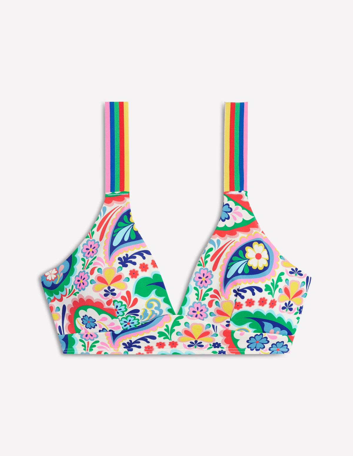 Stripe Trim Bikini Top-Multi, Meadow Paisley - Image 5