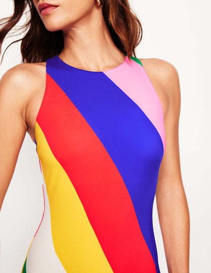 Piped Sporty Swimsuit-Multi, Rainbow Cascade-5