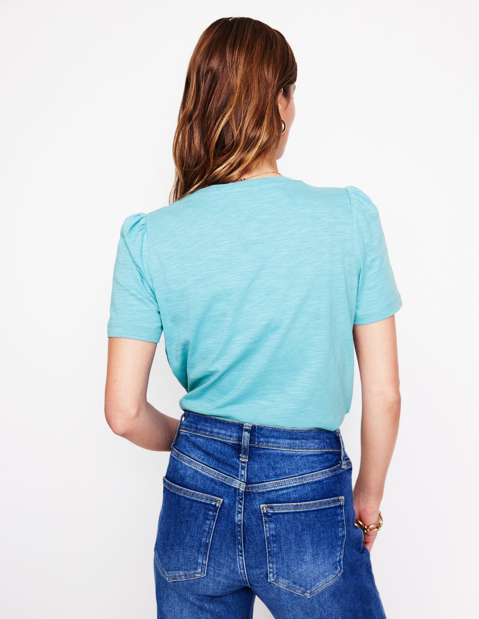 Cotton Puff Sleeve T-Shirt-Duck Egg Blue - Image 3