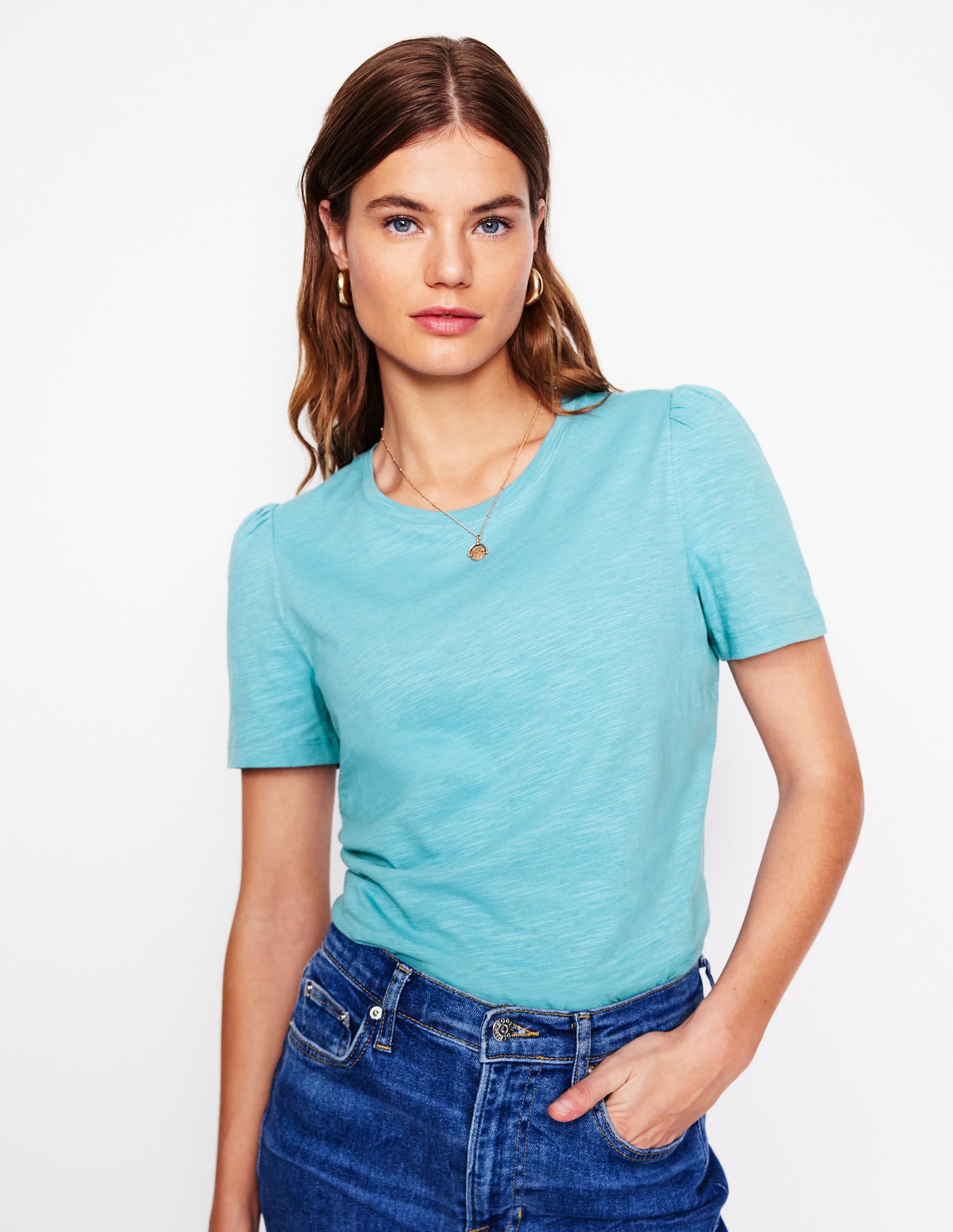 Cotton Puff Sleeve T-Shirt-Duck Egg Blue - Image 4