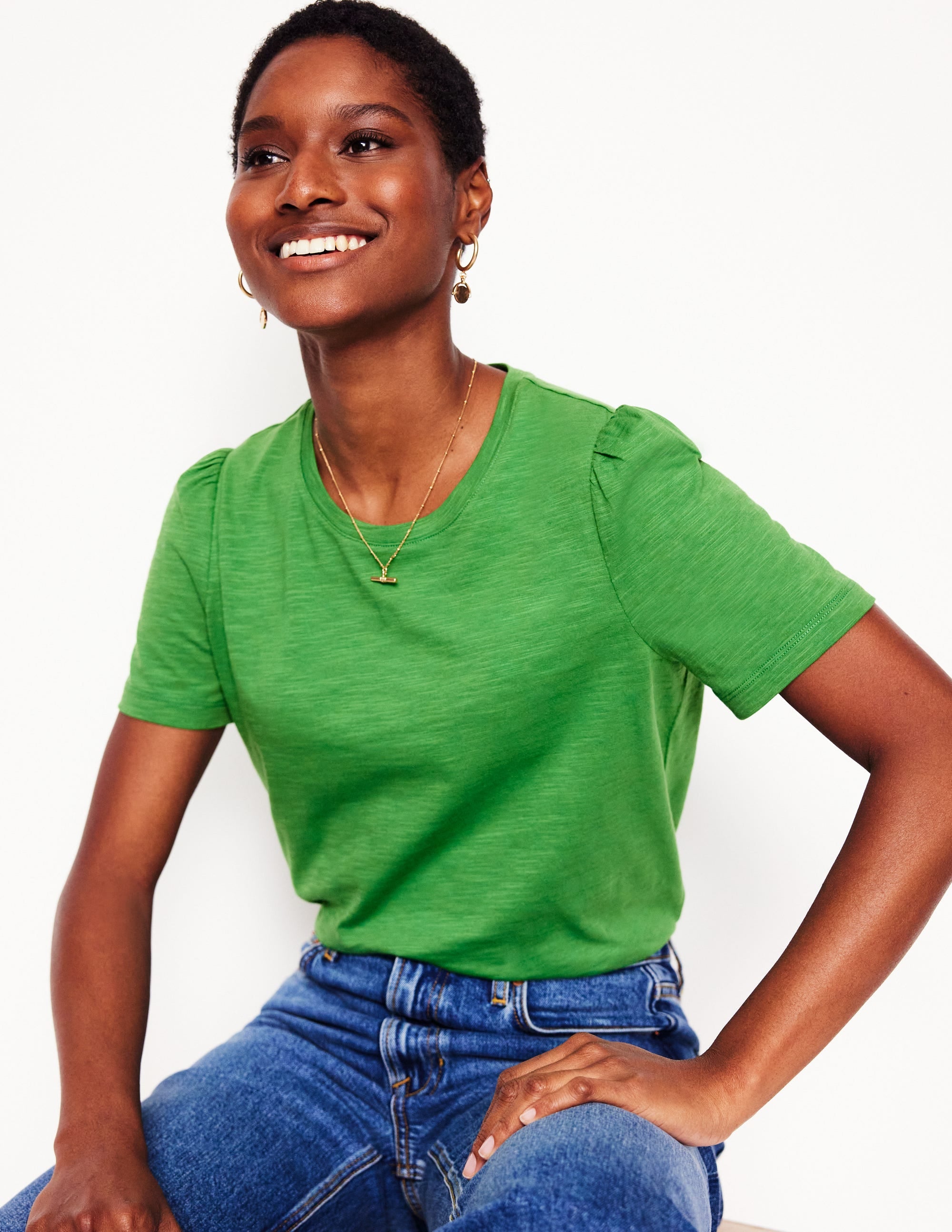 Cotton Puff Sleeve T-Shirt-Paradise Green - Image 1