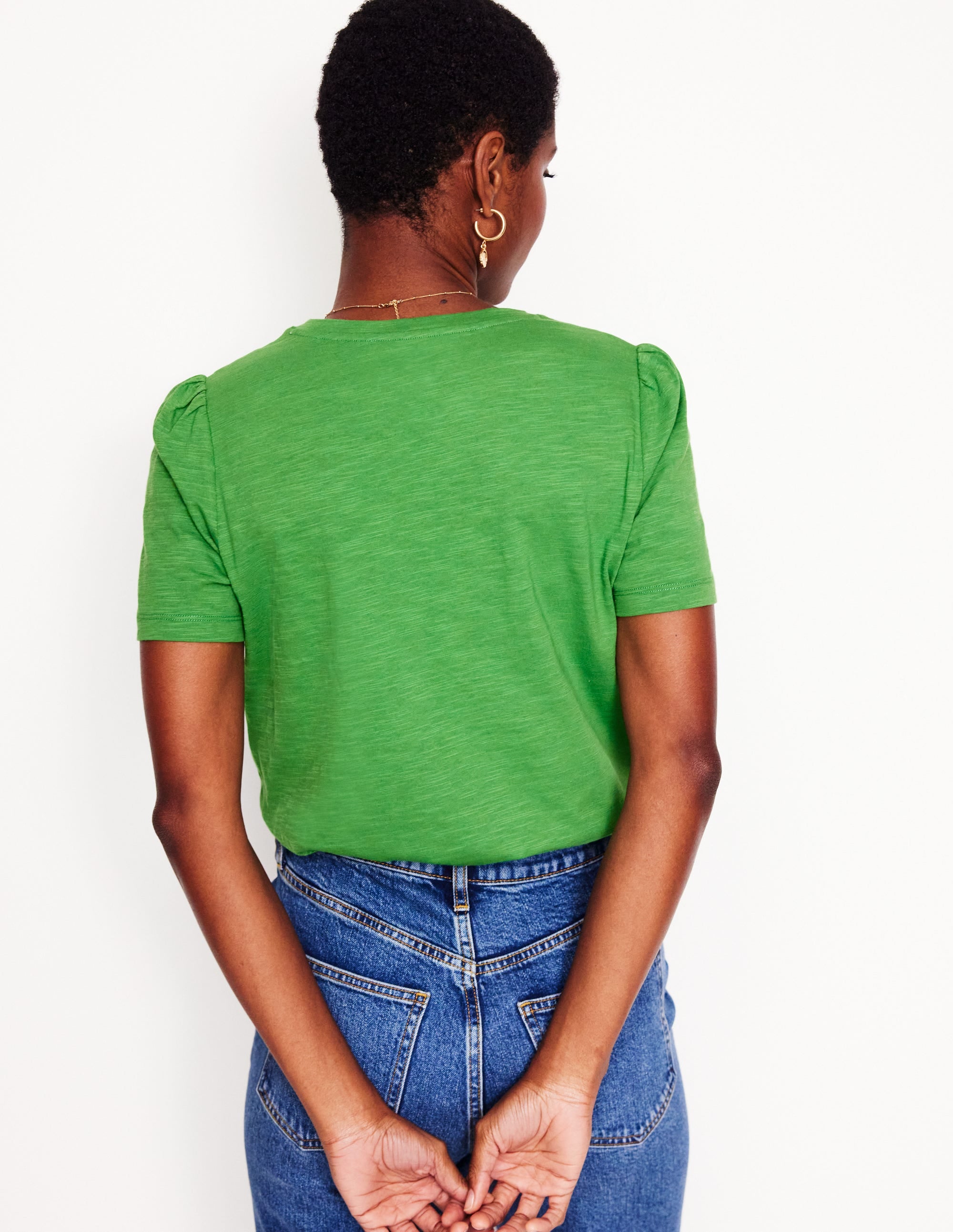 Cotton Puff Sleeve T-Shirt-Paradise Green - Image 3