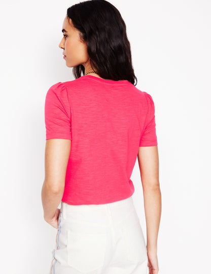 Cotton Puff Sleeve T-Shirt-Camelia Pink-3