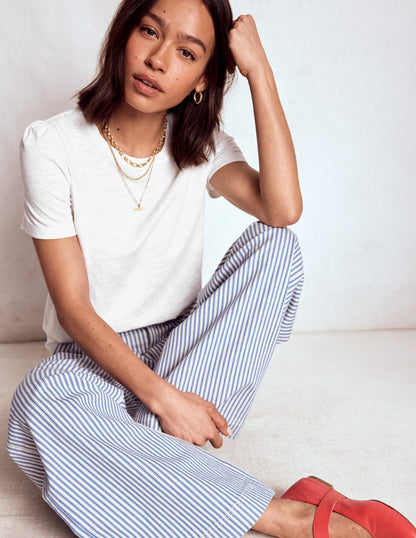 Cotton Puff Sleeve T-Shirt-White-1