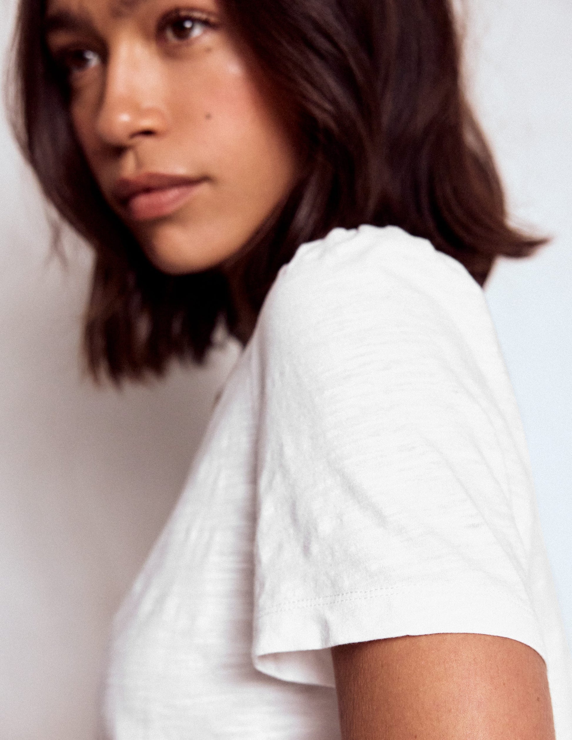 Cotton Puff Sleeve T-Shirt-White-2