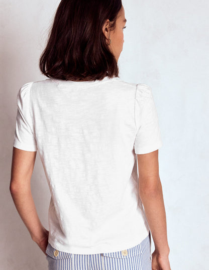 Cotton Puff Sleeve T-Shirt-White-3