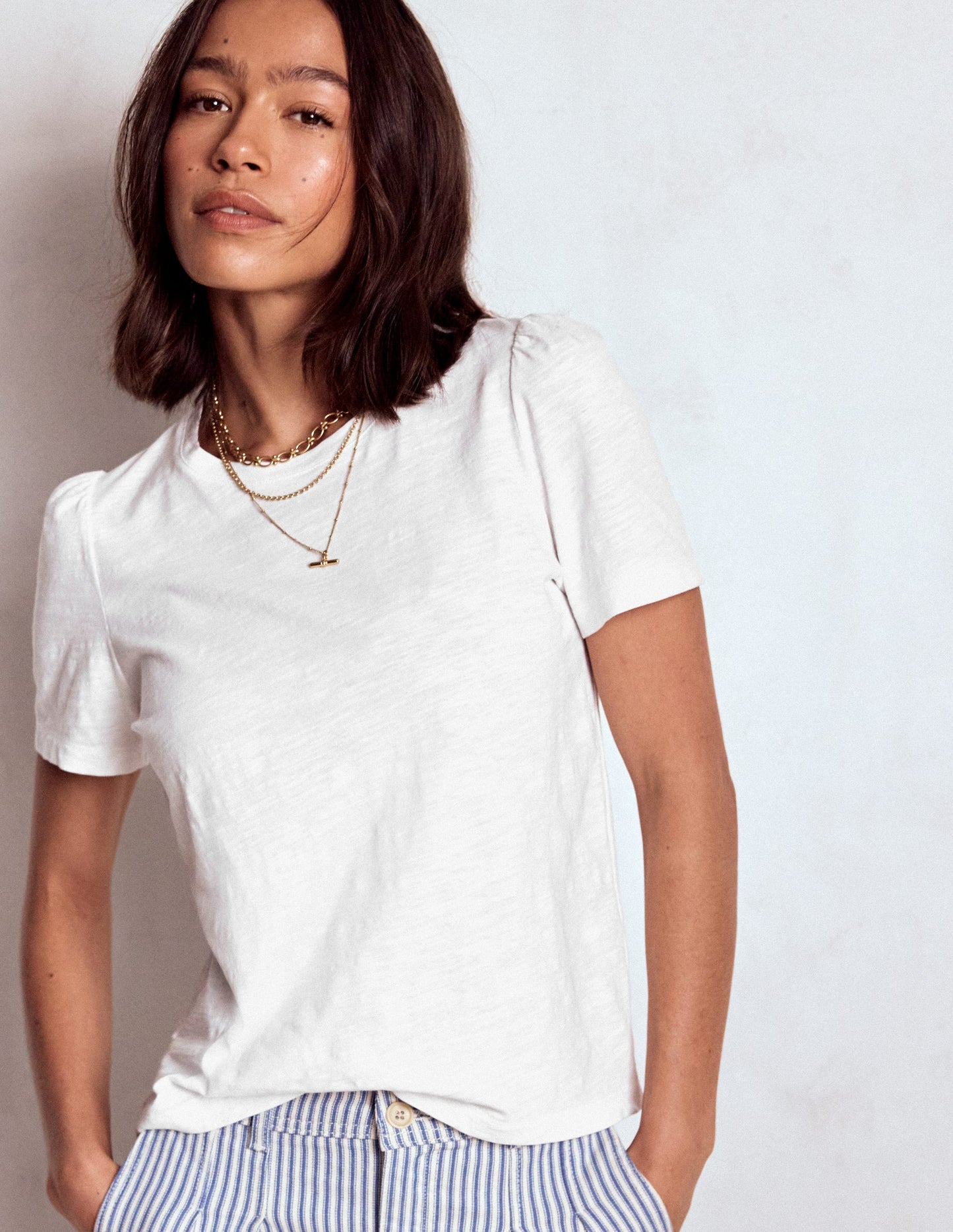 Cotton Puff Sleeve T-Shirt-White