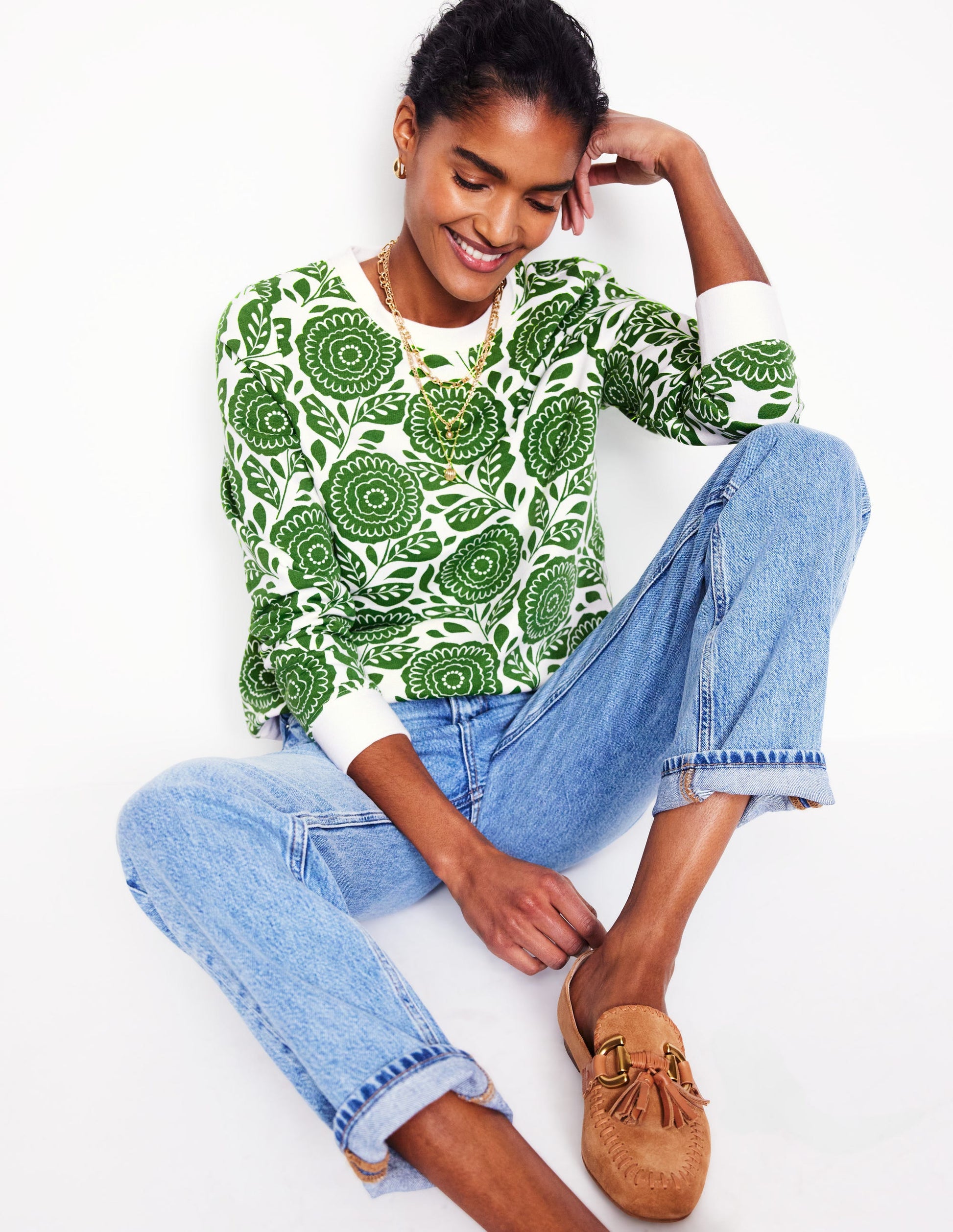 Hannah Printed Sweatshirt-Paradise Green, Dahlia stamp-1