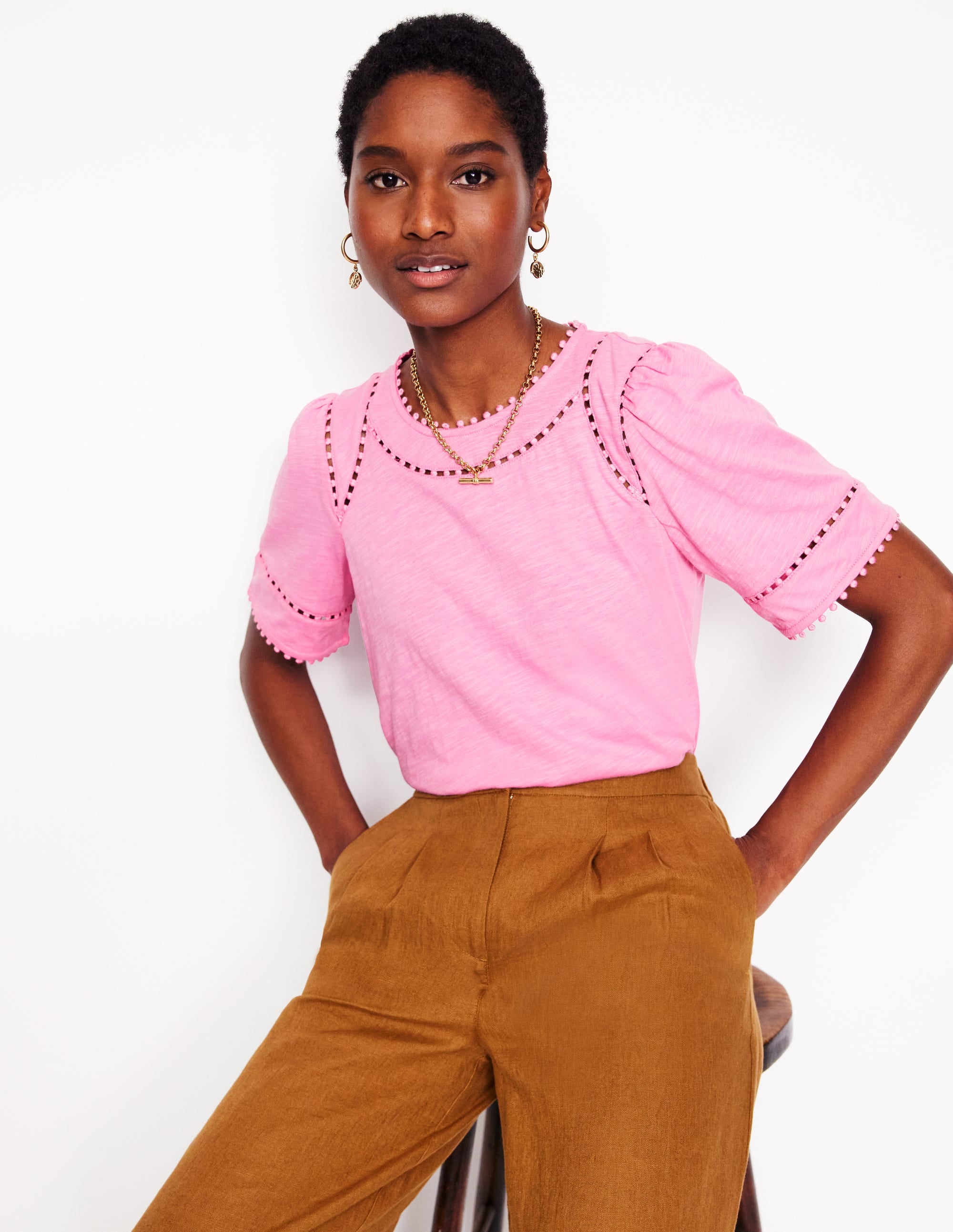Mila Trim Detail Top-Meadowsweet Pink - Image 1