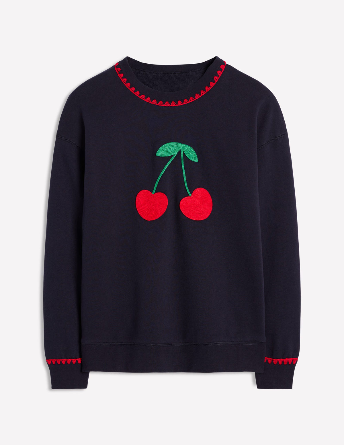 Emi Embroidered Sweatshirt-Navy, Cherries - Image 5