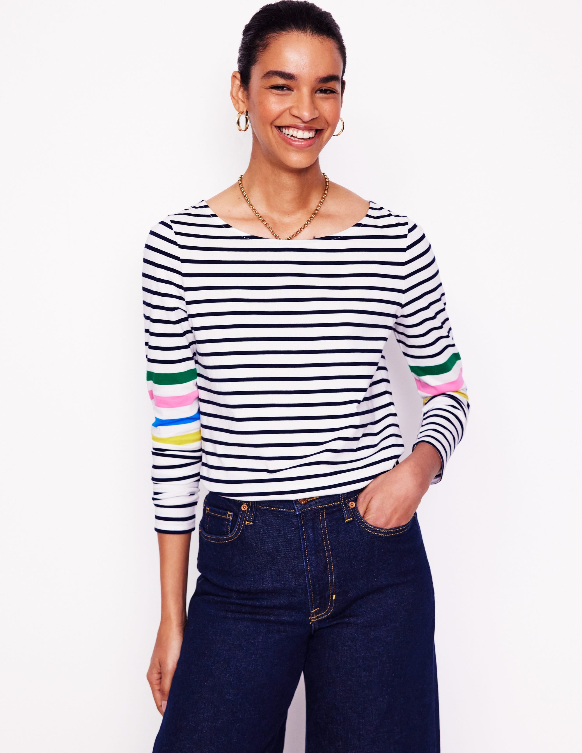 Ella Long Sleeve Breton-Ivory Multi Arm Placement - Image 1