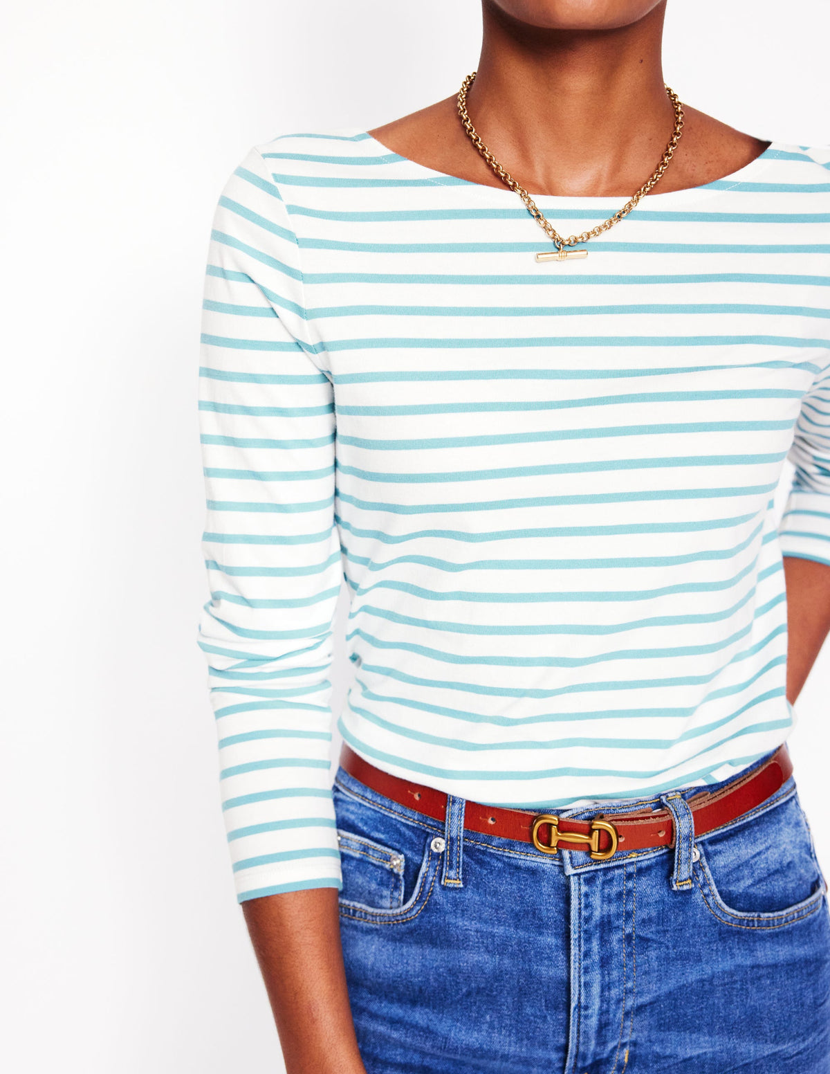 Ella Long Sleeve Breton-Ivory, Duck Egg Blue - Image 2