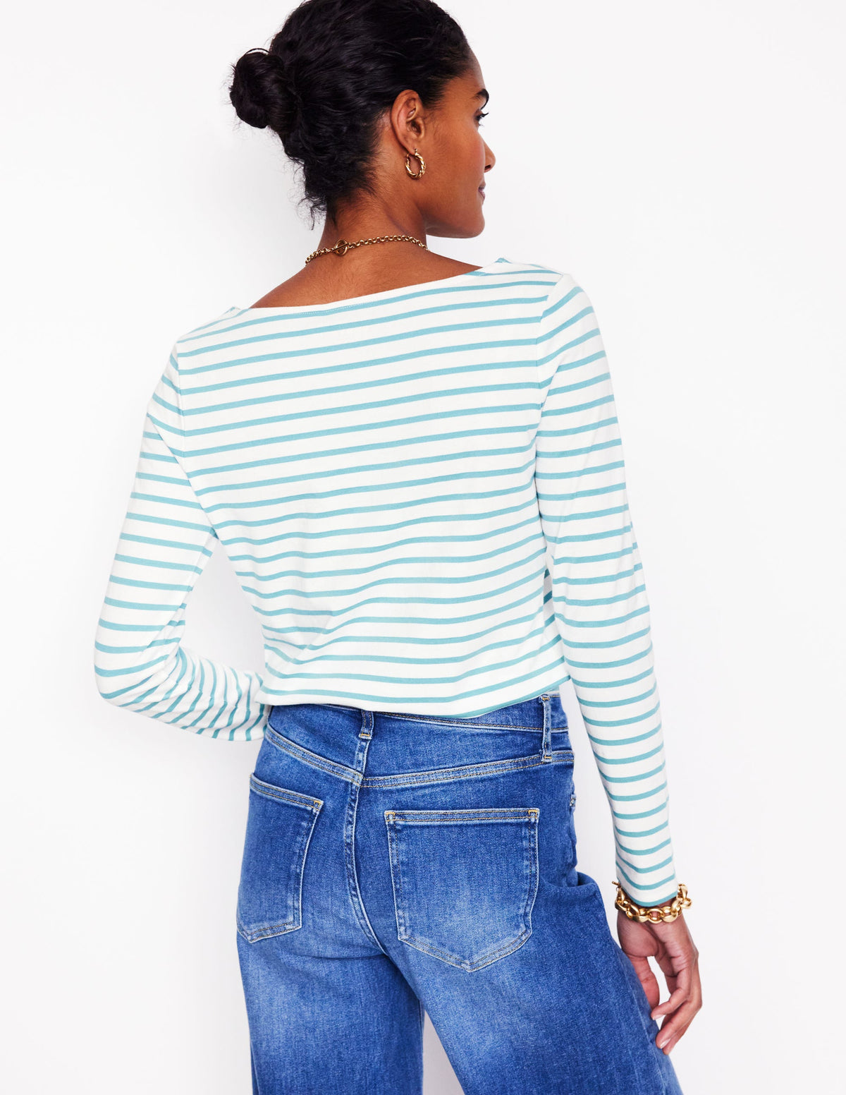 Ella Long Sleeve Breton-Ivory, Duck Egg Blue - Image 3
