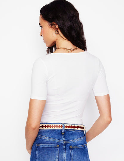 Double Layer Scoop T-shirt-White-4