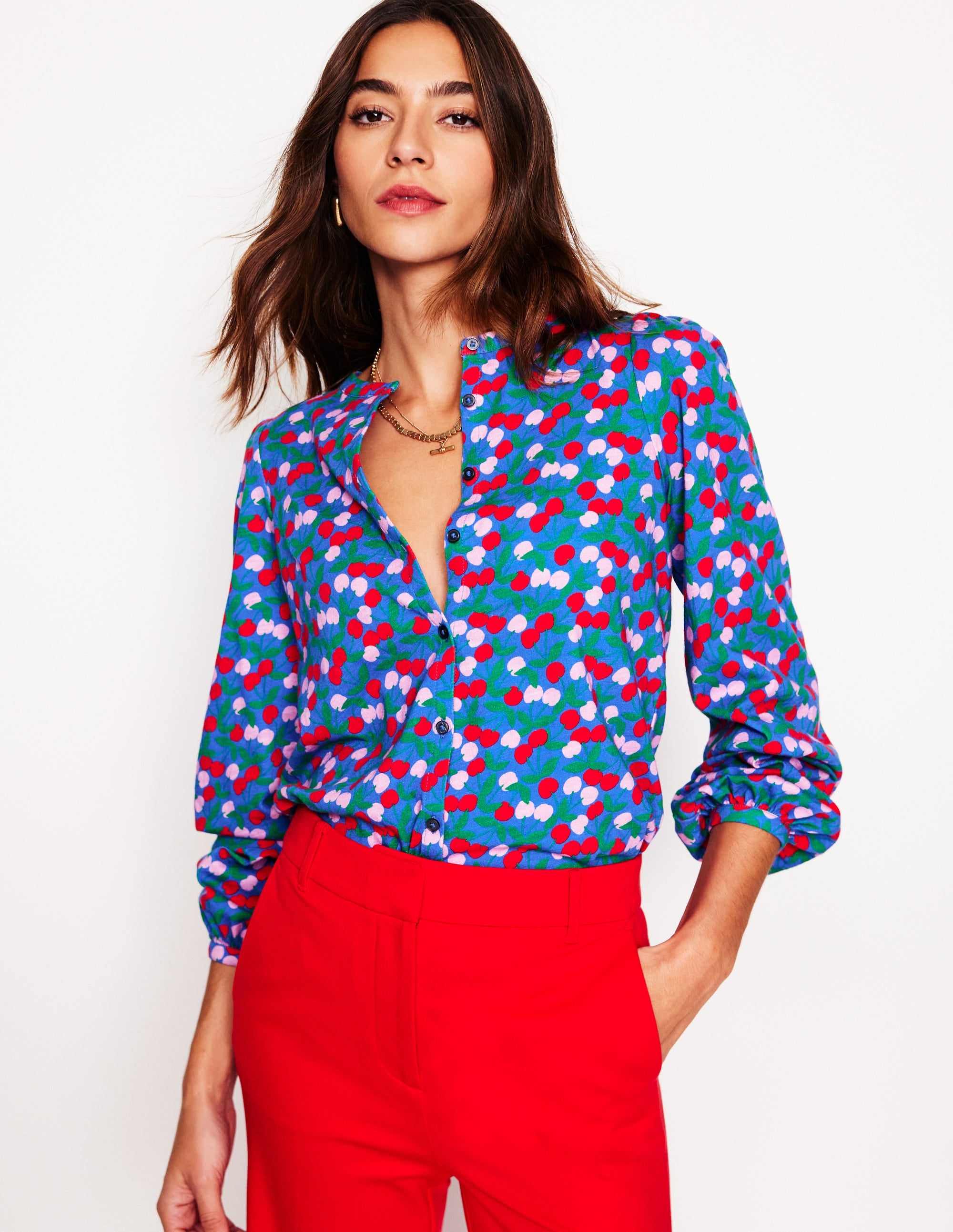 Marina Jersey Shirt-Bright Blue, Cherry Cascade - Image 1