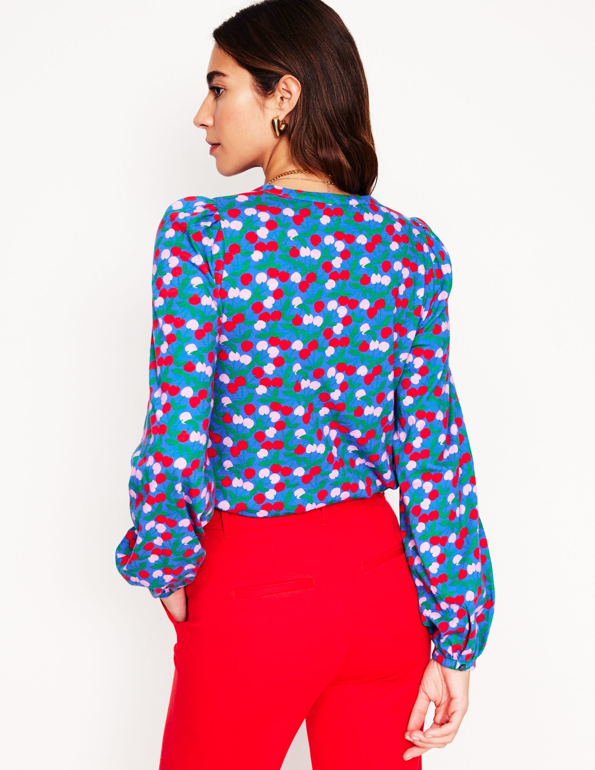 Marina Jersey Shirt-Bright Blue, Cherry Cascade - Image 3