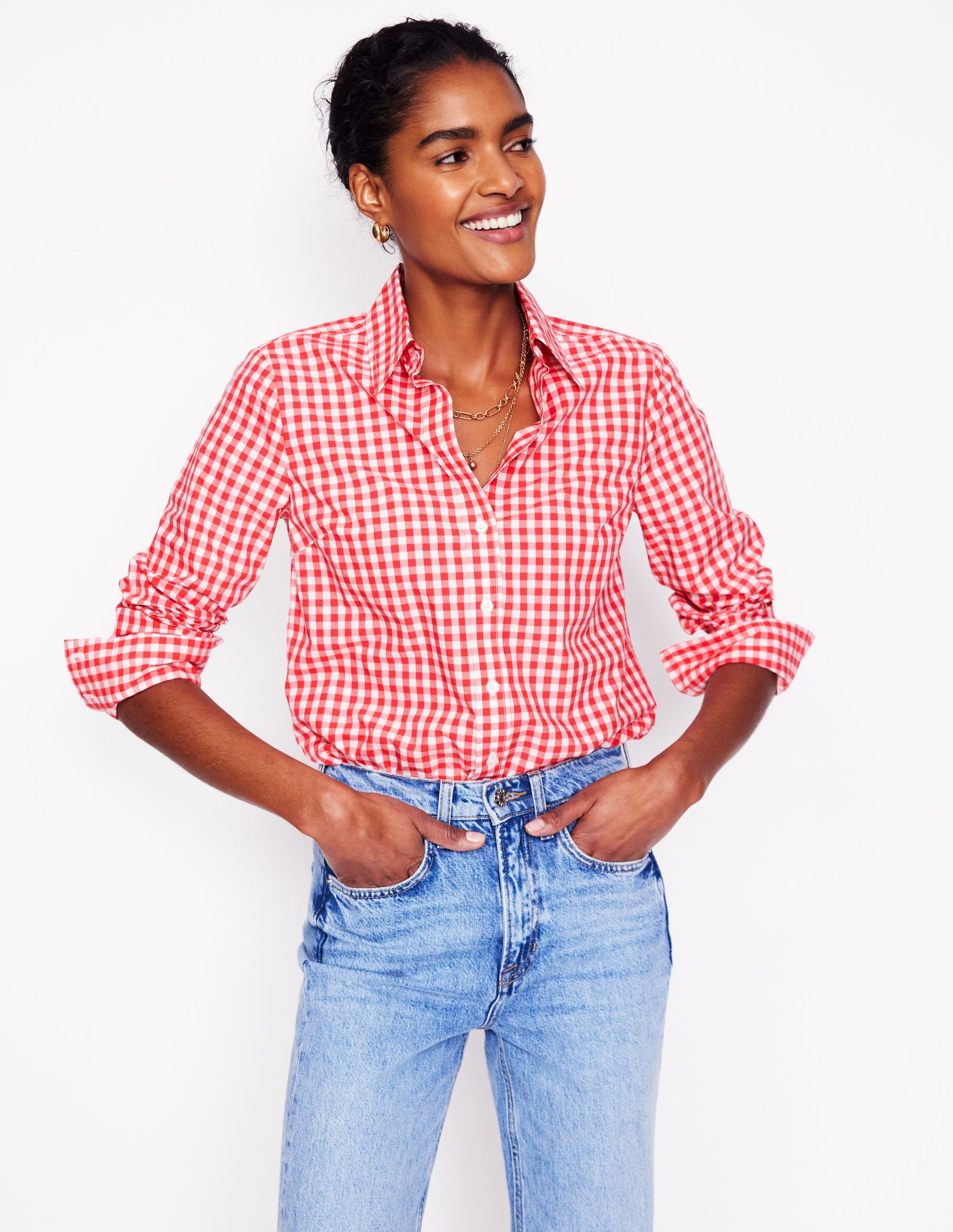 Sienna Cotton Shirt-Jam Red Gingham Boden UK