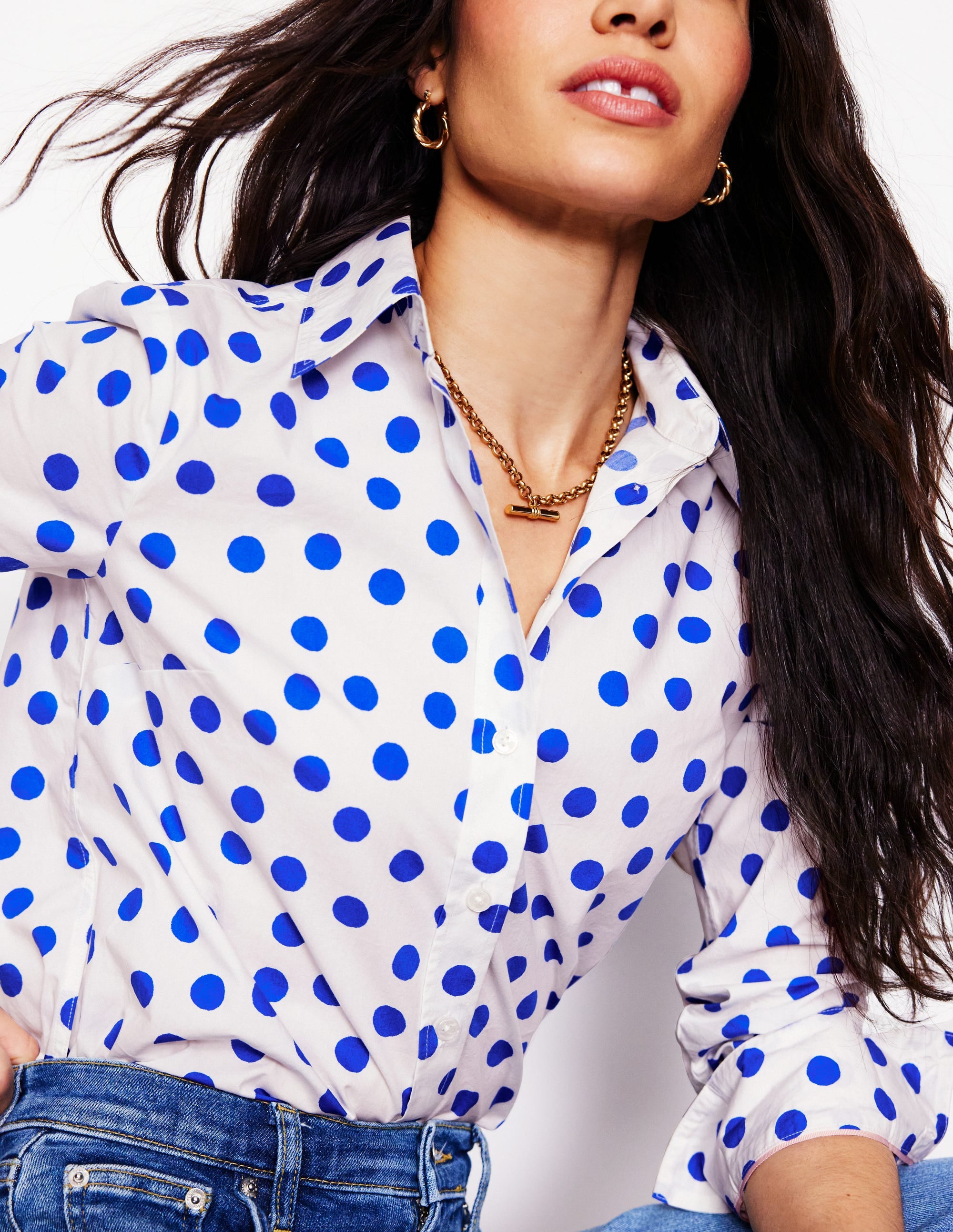 Sienna Cotton Shirt-Ivory, Blue Abstract Dot - Image 2