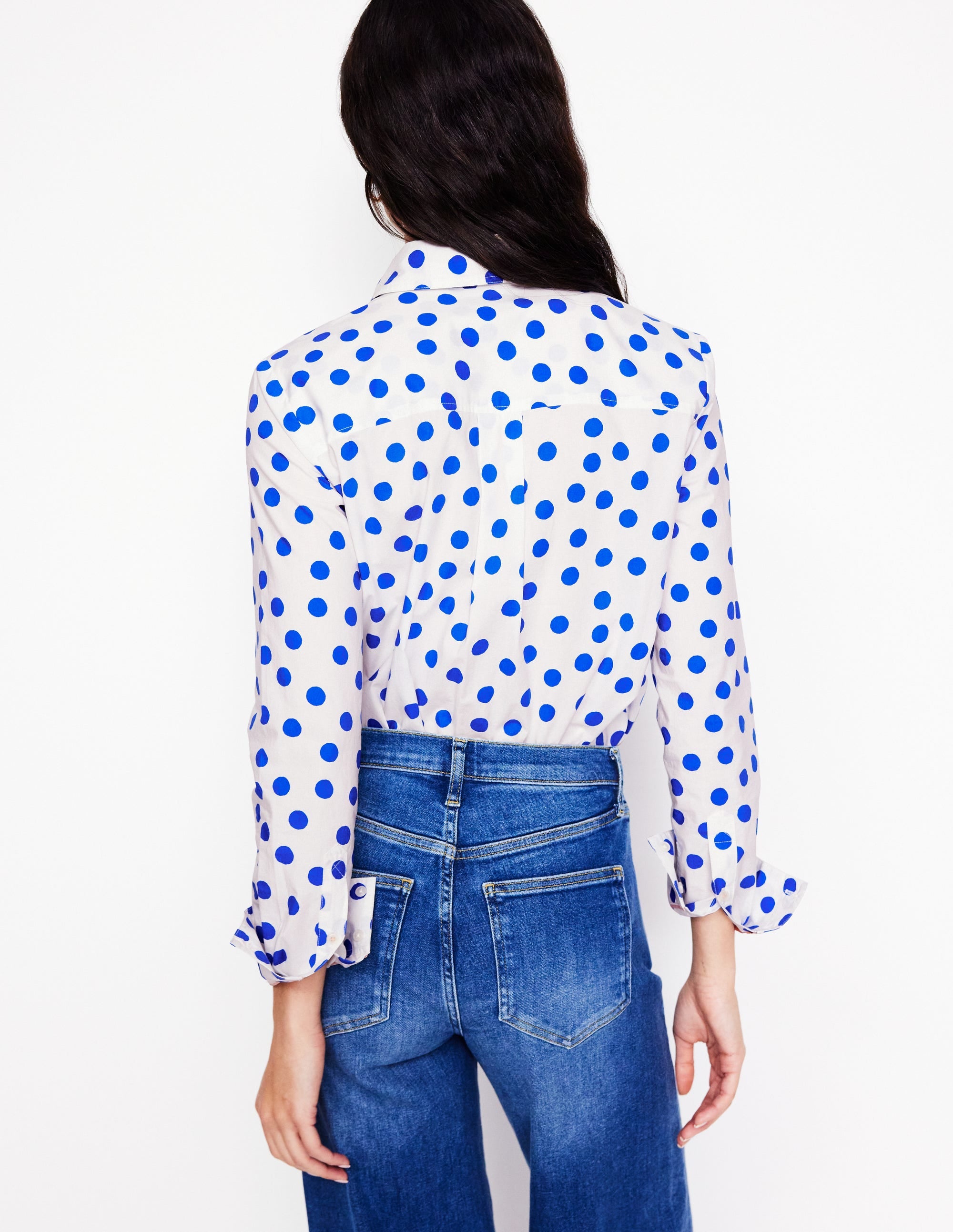 Sienna Cotton Shirt-Ivory, Blue Abstract Dot - Image 3