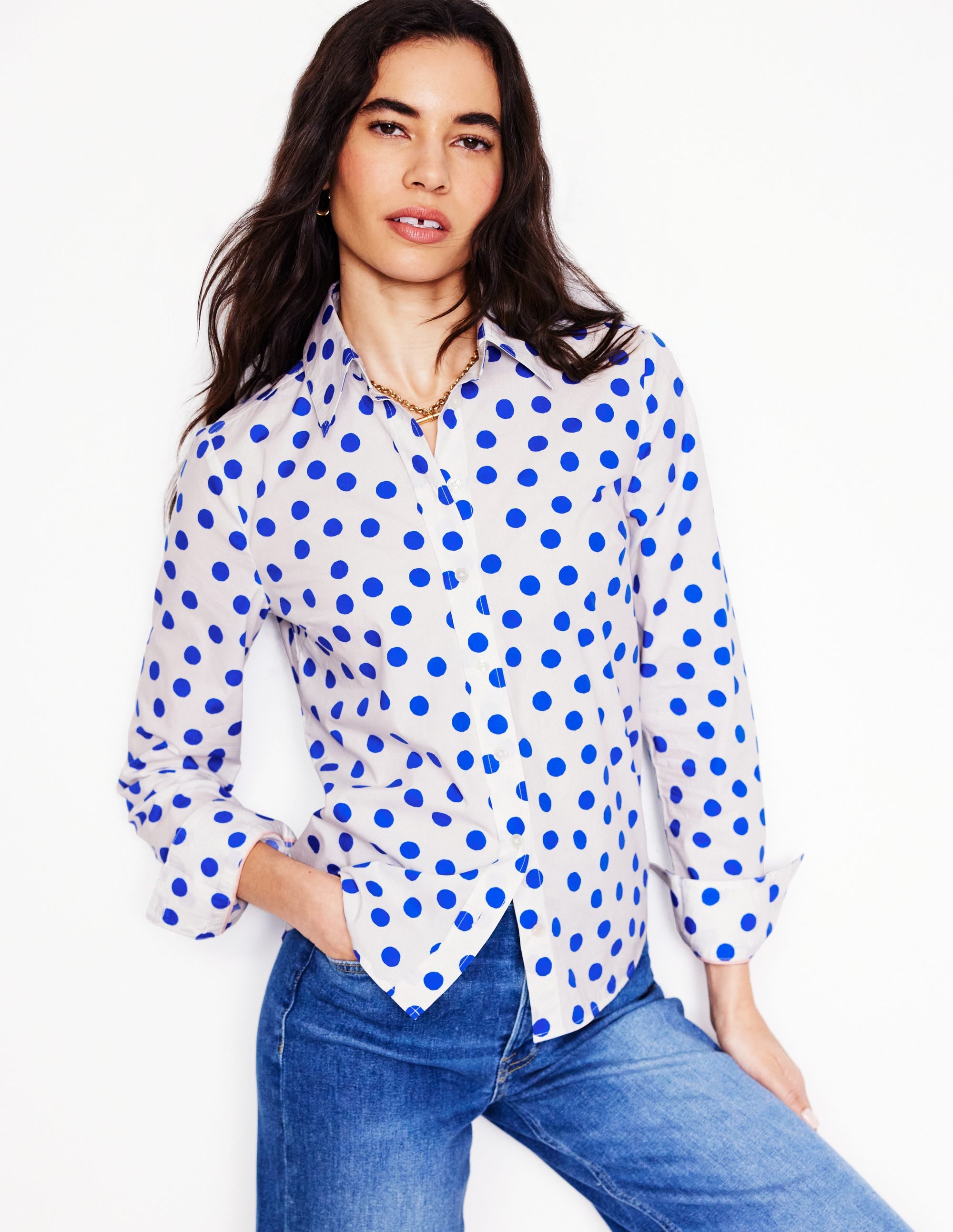 Sienna Cotton Shirt-Ivory, Blue Abstract Dot - Image 4