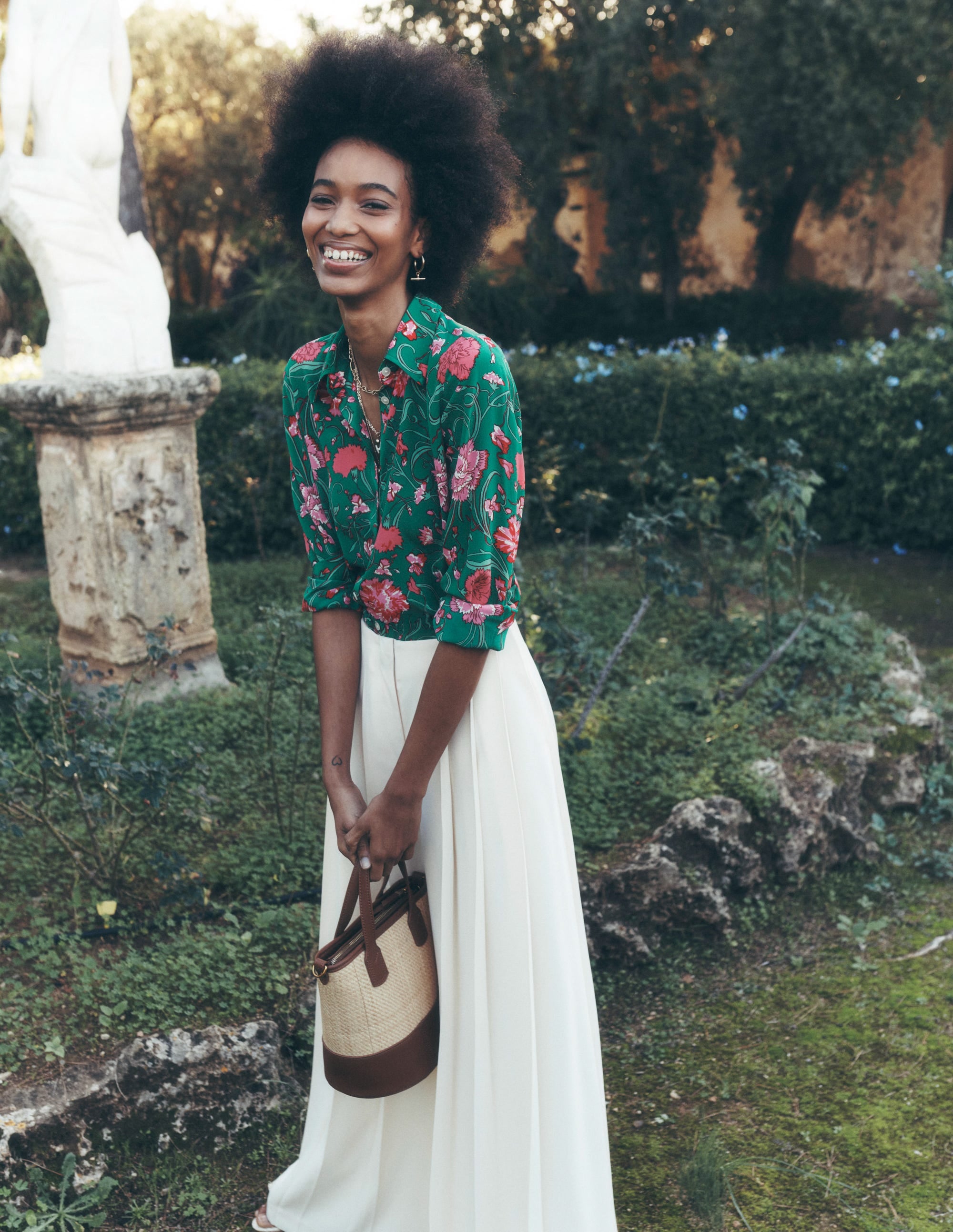 Sienna Silk Shirt-Rich emerald, Carnation Vine - Image 2