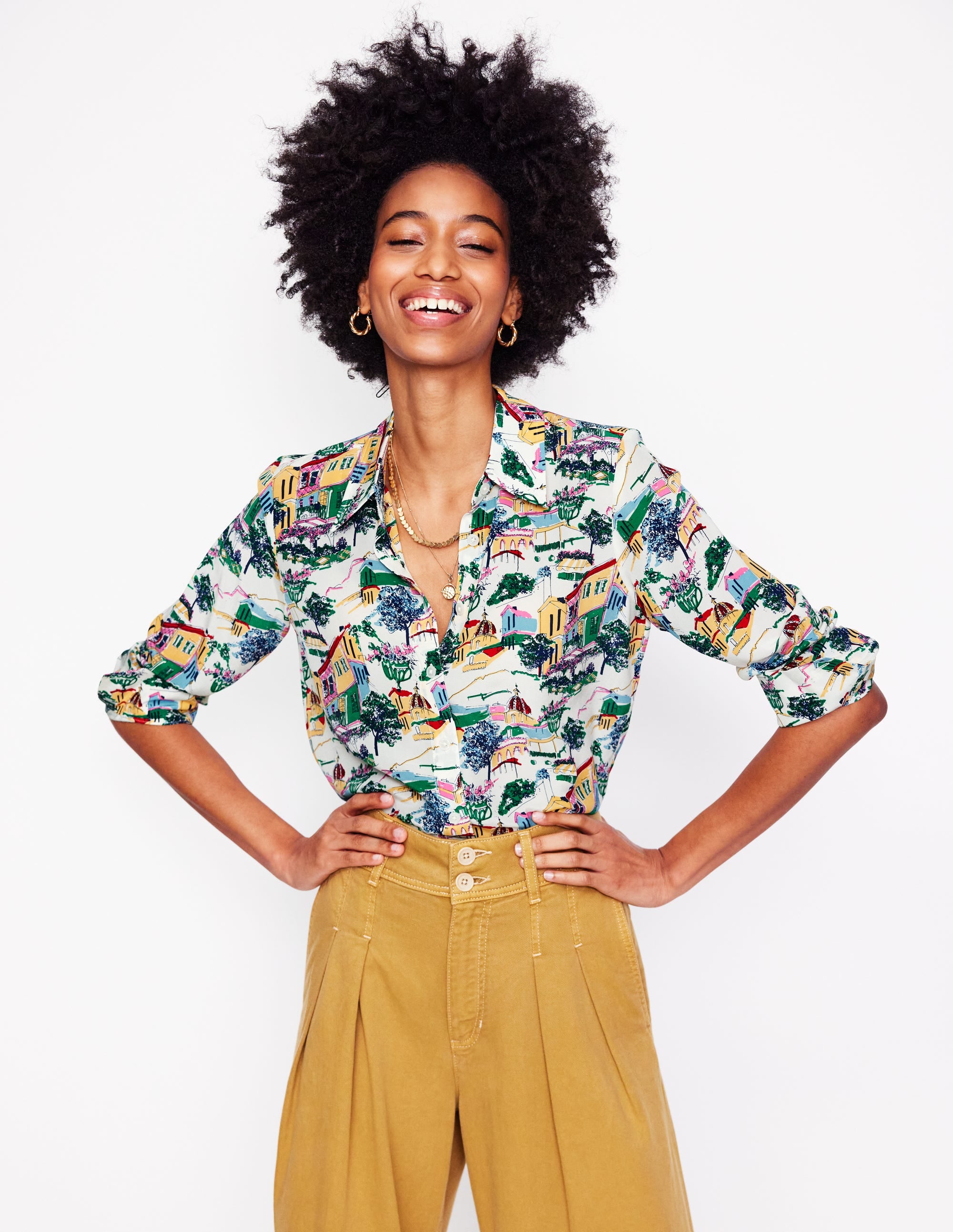 Sienna Silk Shirt-Multi, Painted Village - Image 4