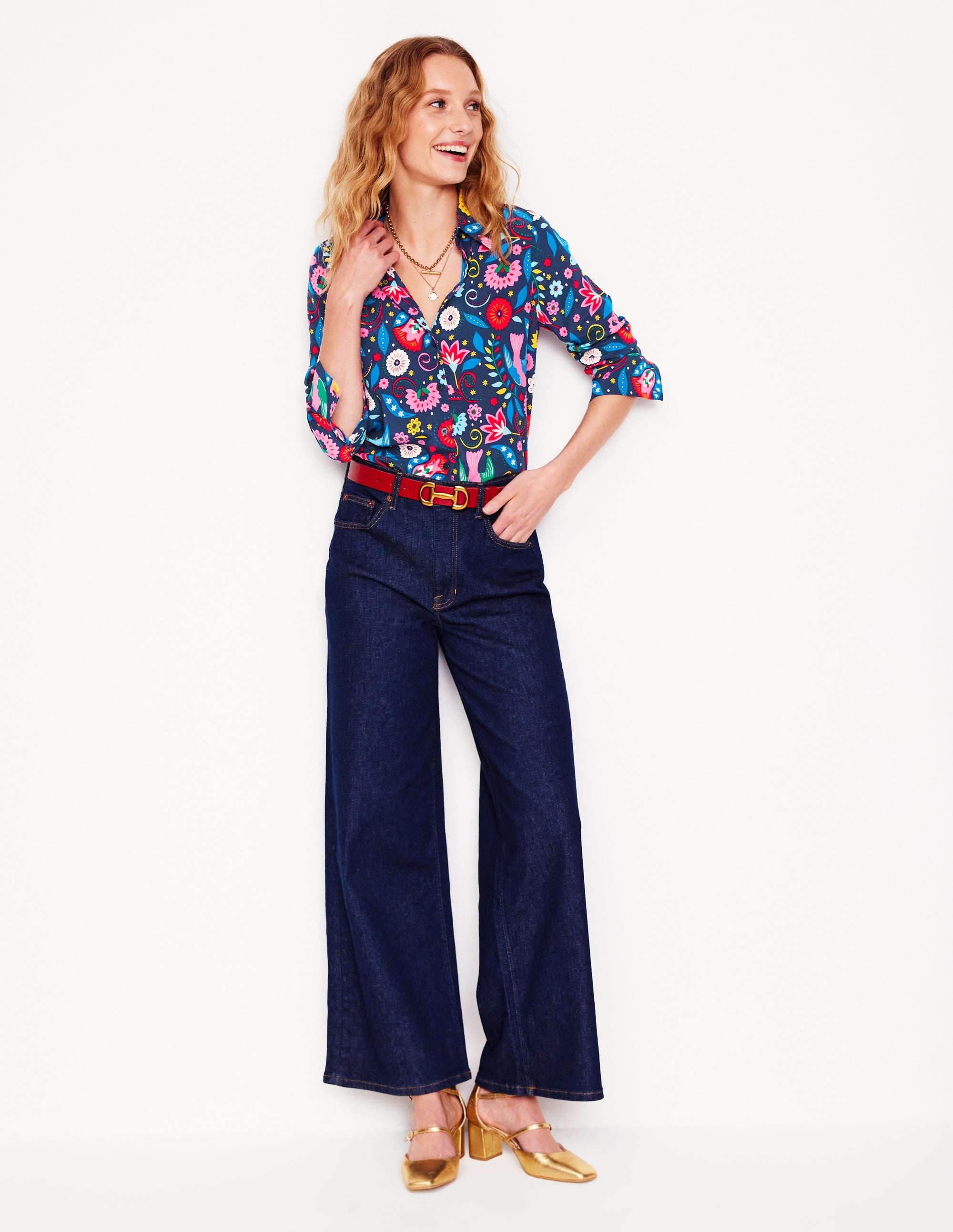 Sienna Silk Shirt-French Navy, Decorative Garden - Image 5