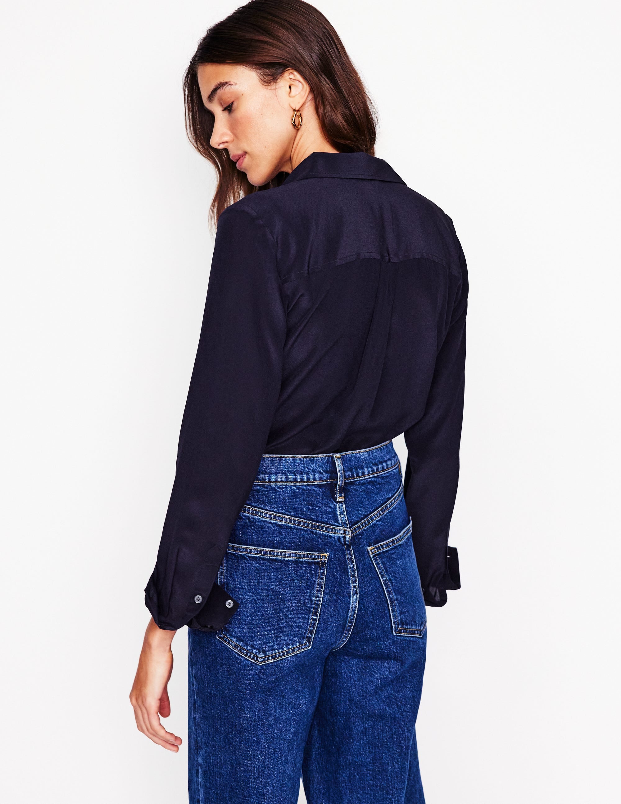 Sienna Silk Shirt-Navy - Image 3