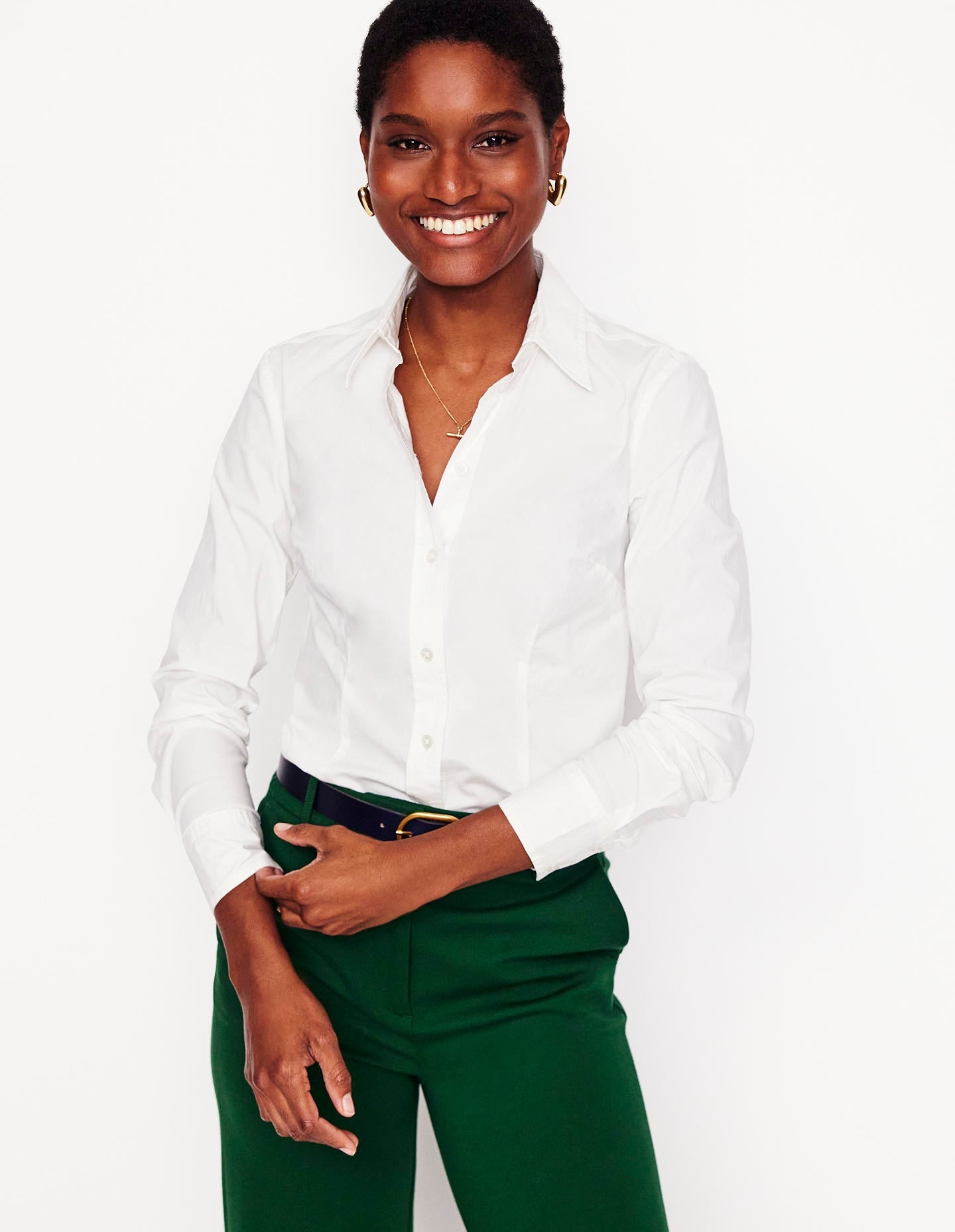 Saskia Stretch Cotton Shirt-White - Image 1