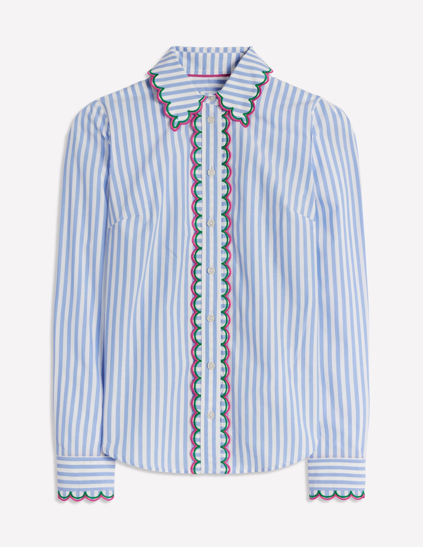 Sienna Interest Cotton Shirt-Multi, Blue and Ivory Stripe