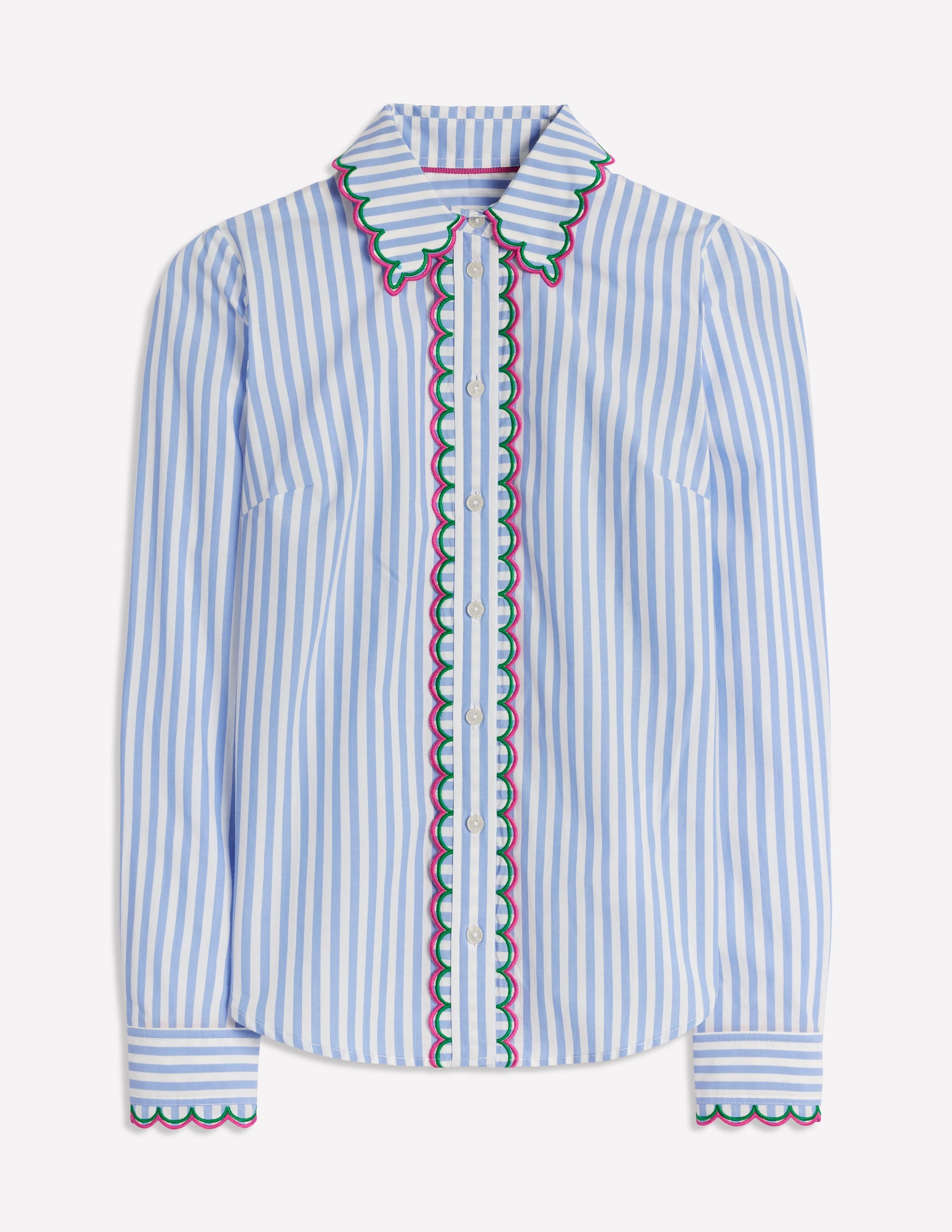 Sienna Interest Cotton Shirt-Multi, Blue and Ivory Stripe - Image 6