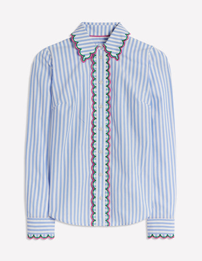 Sienna Interest Cotton Shirt-Multi, Blue and Ivory Stripe-6