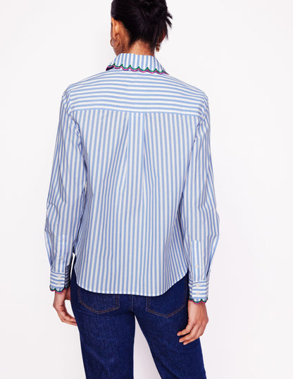 Sienna Interest Cotton Shirt-Multi, Blue and Ivory Stripe-3