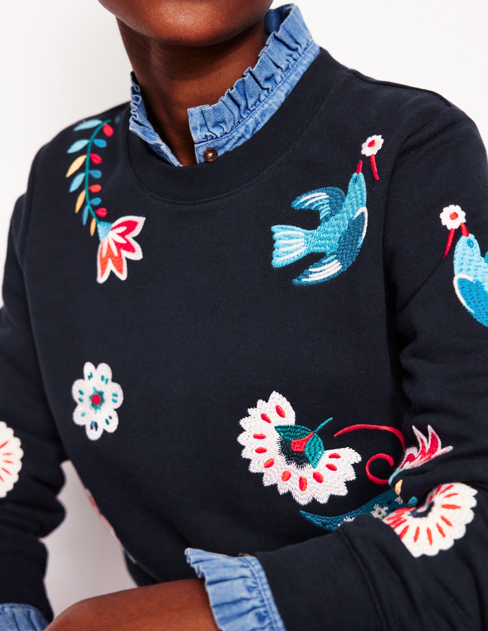 Hannah Embroidered Sweatshirt-Navy, Conversational - Image 3
