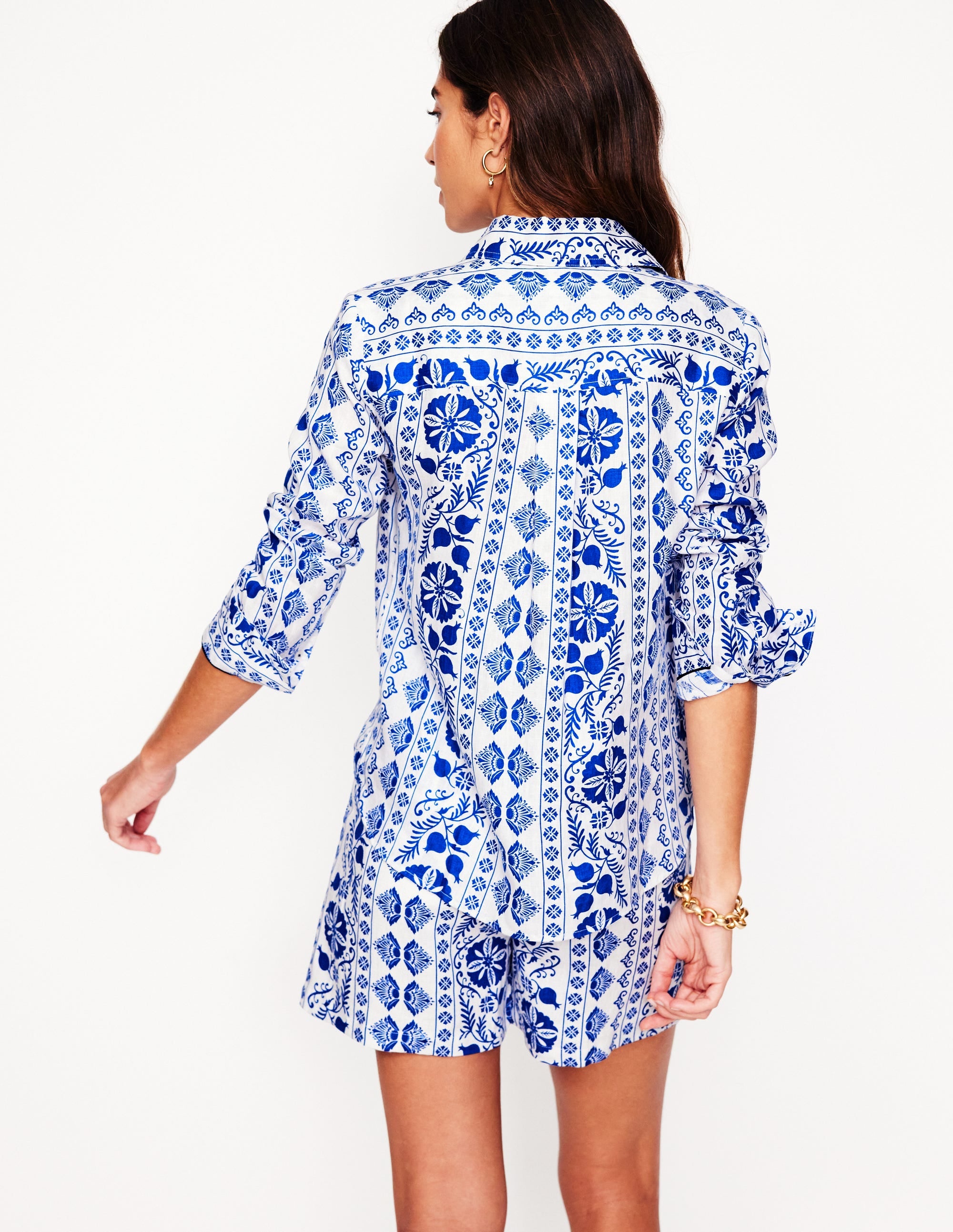 Sienna Linen Shirt-Ivory, Ornate Border - Image 3