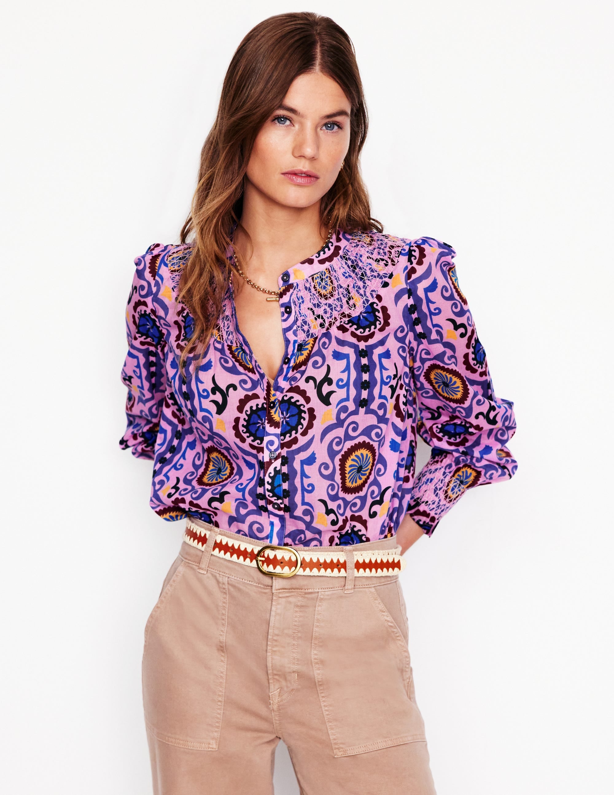Effie Smocked Blouse-Soft Lavender, Ornamental Wave - Image 1