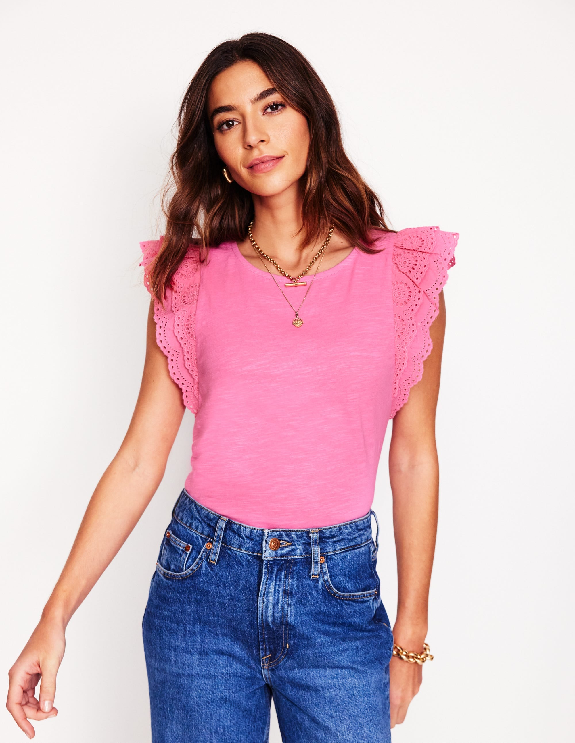 Belle Broderie Sleeve Top-Pink Rose - Image 4