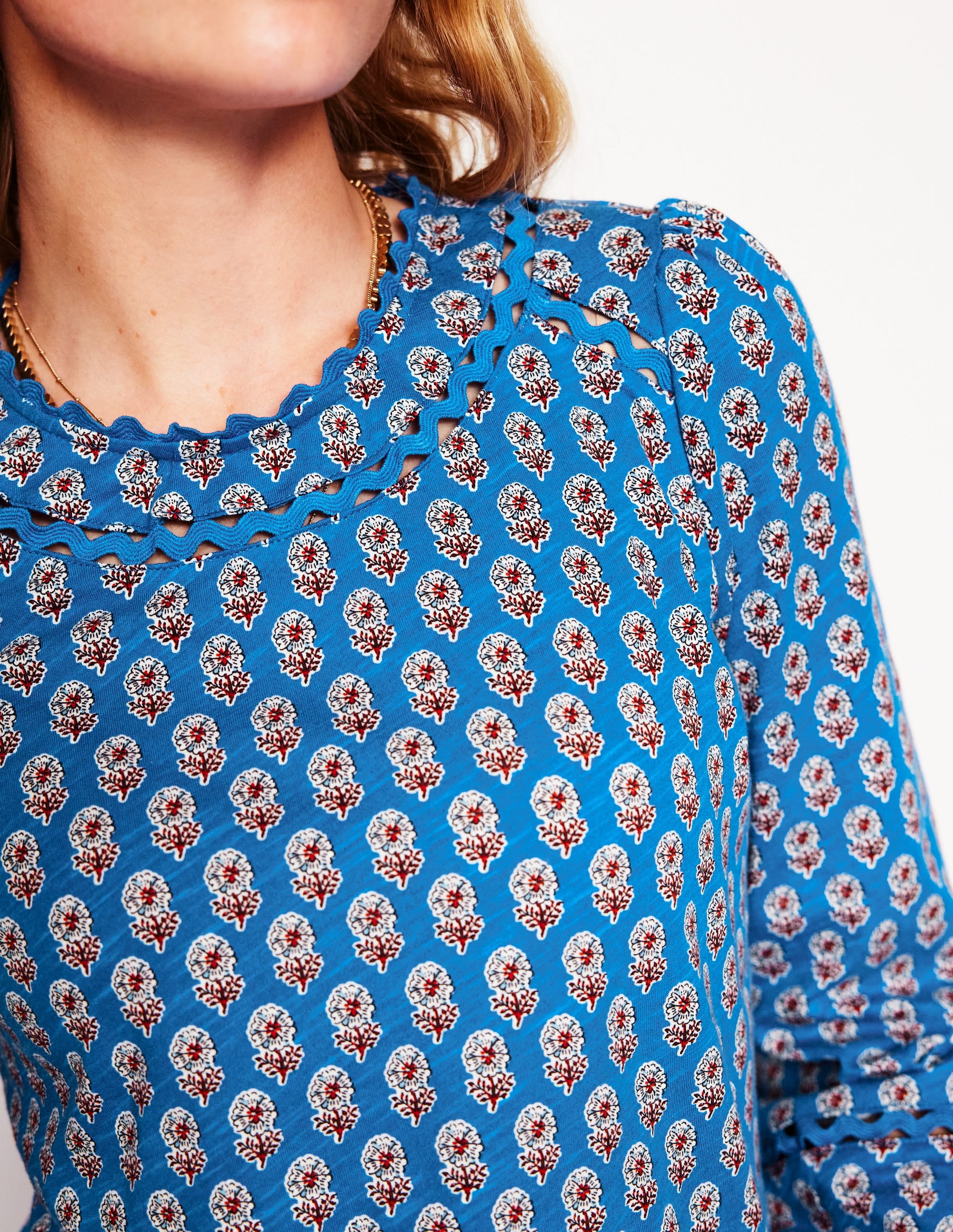 Daisy Long Sleeve Top-Gallery Blue, Camellia Stamp - Image 2
